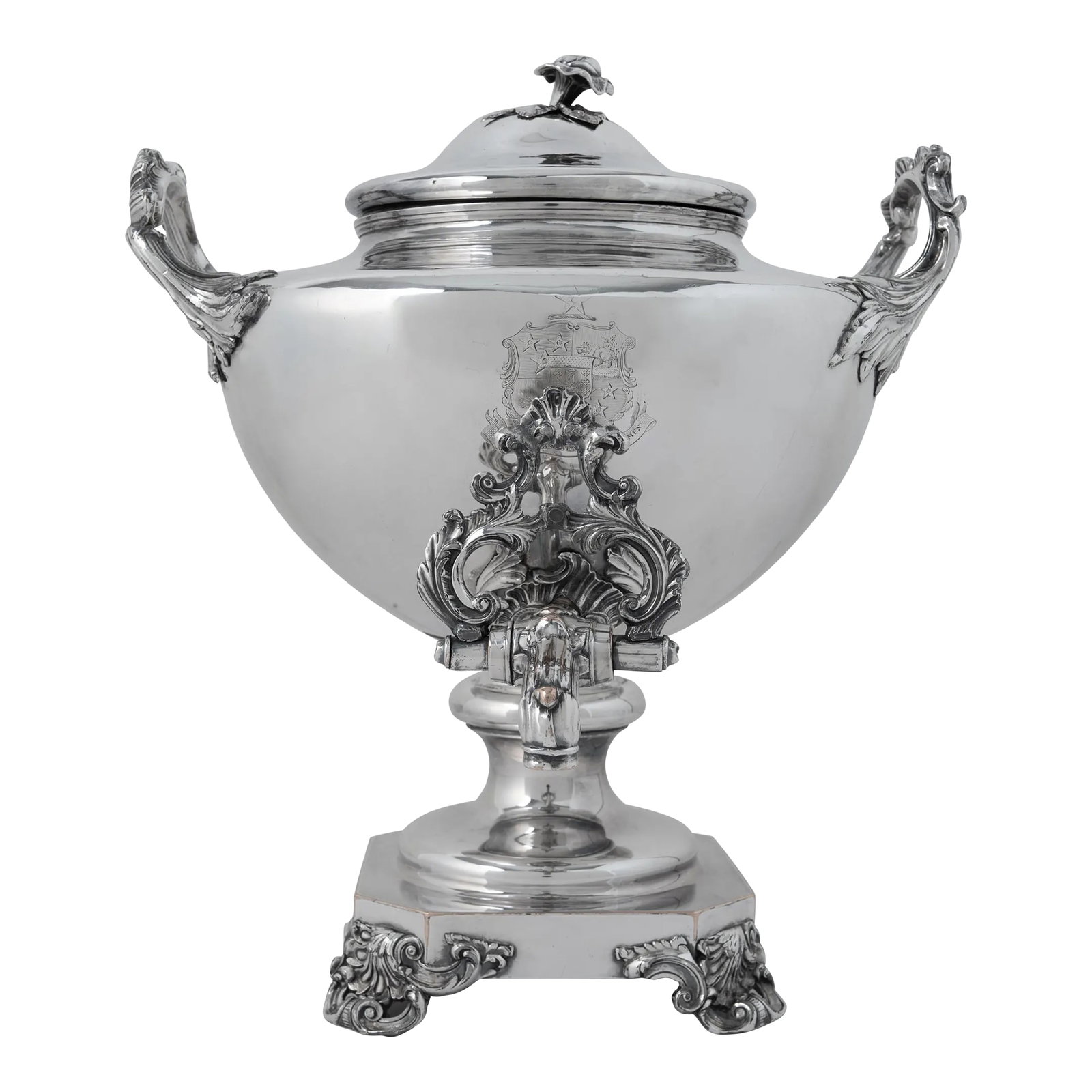 Old Sheffield Plate Hot Water Urn, Harries Family Crest, c.1830 (1 of 11)