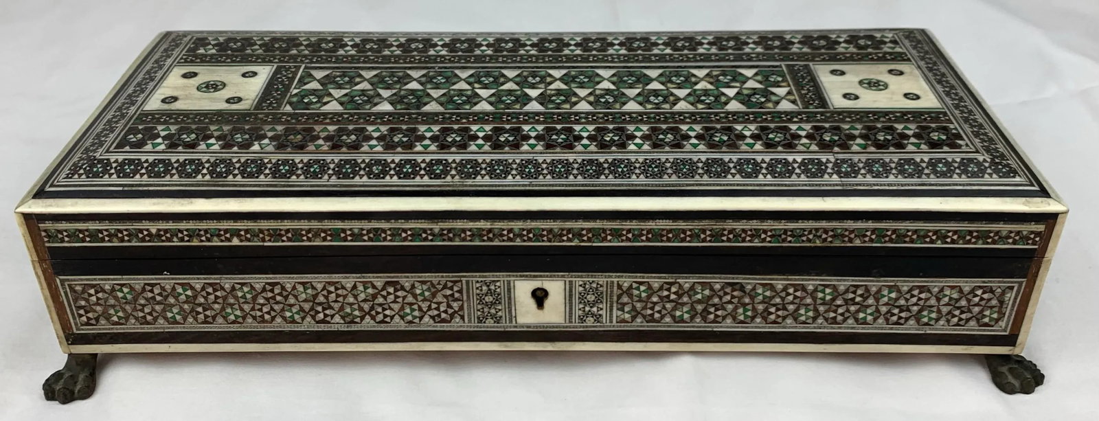 Antique Mid 19th Century Anglo India Wood Mosaic Sadeli Jewelry Box - 4