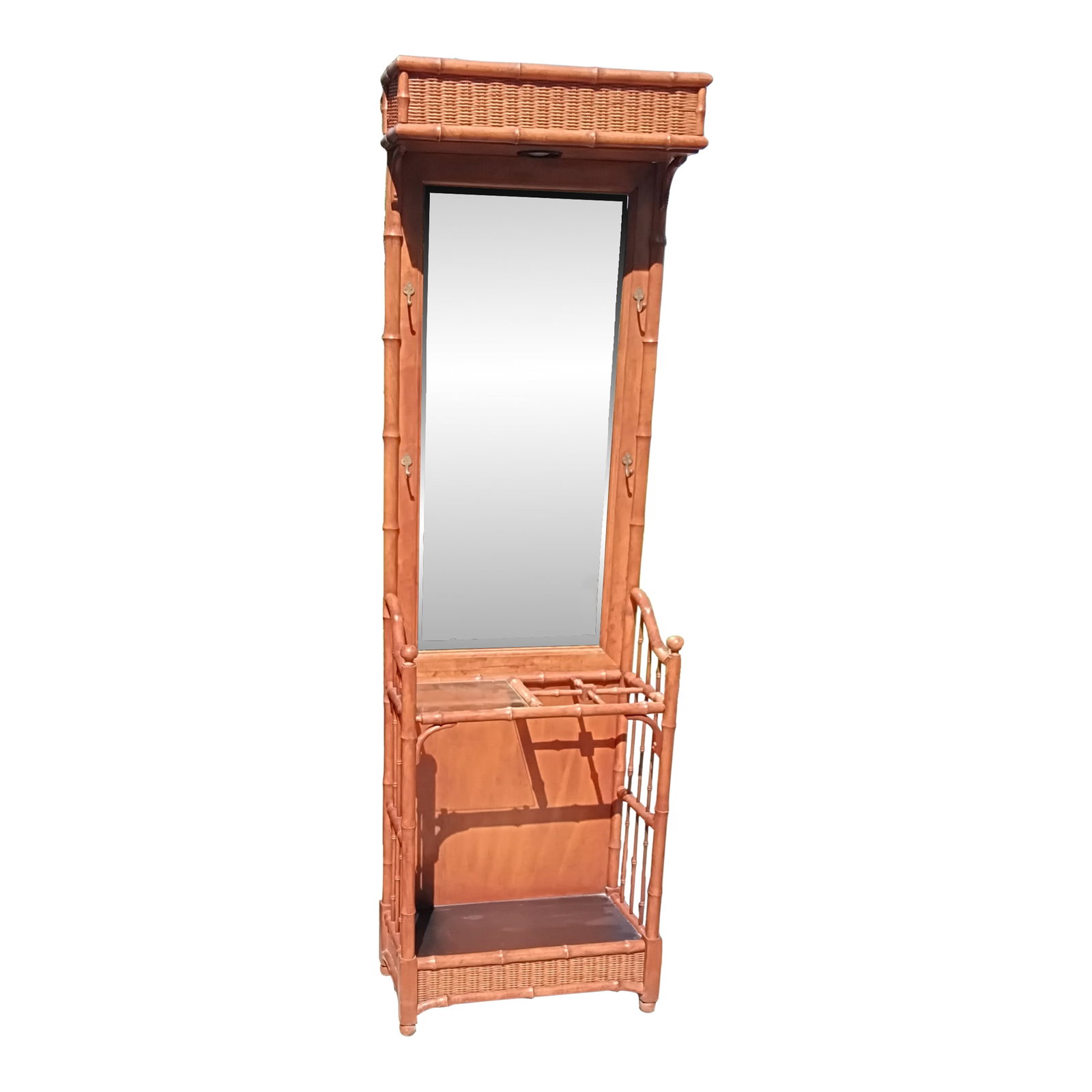 1980s Faux Bamboo and Wicker Hall Tree (1 of 10)