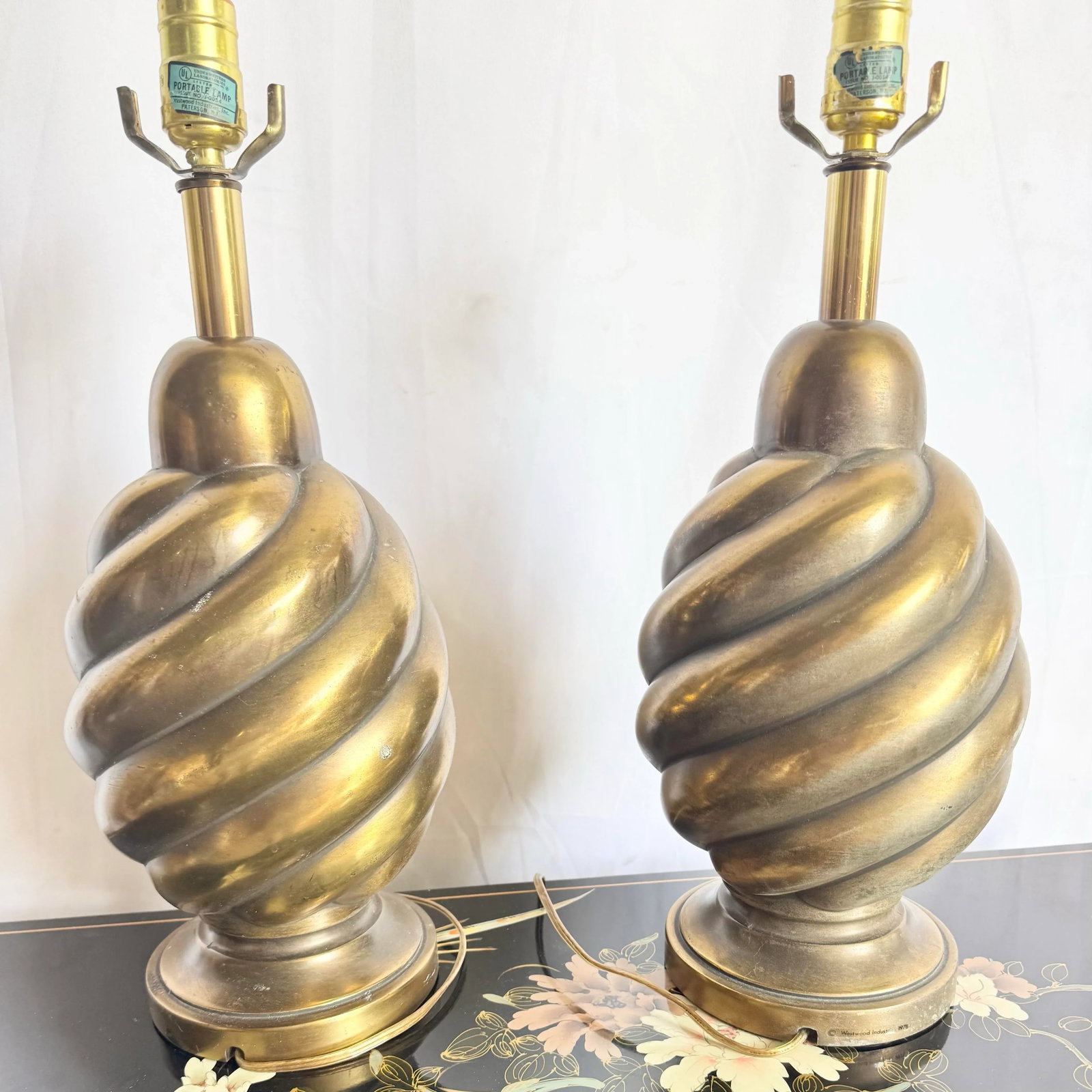 Vintage Westwood Industries Brass Swirl Beehive Table Lamps - A Pair - 9