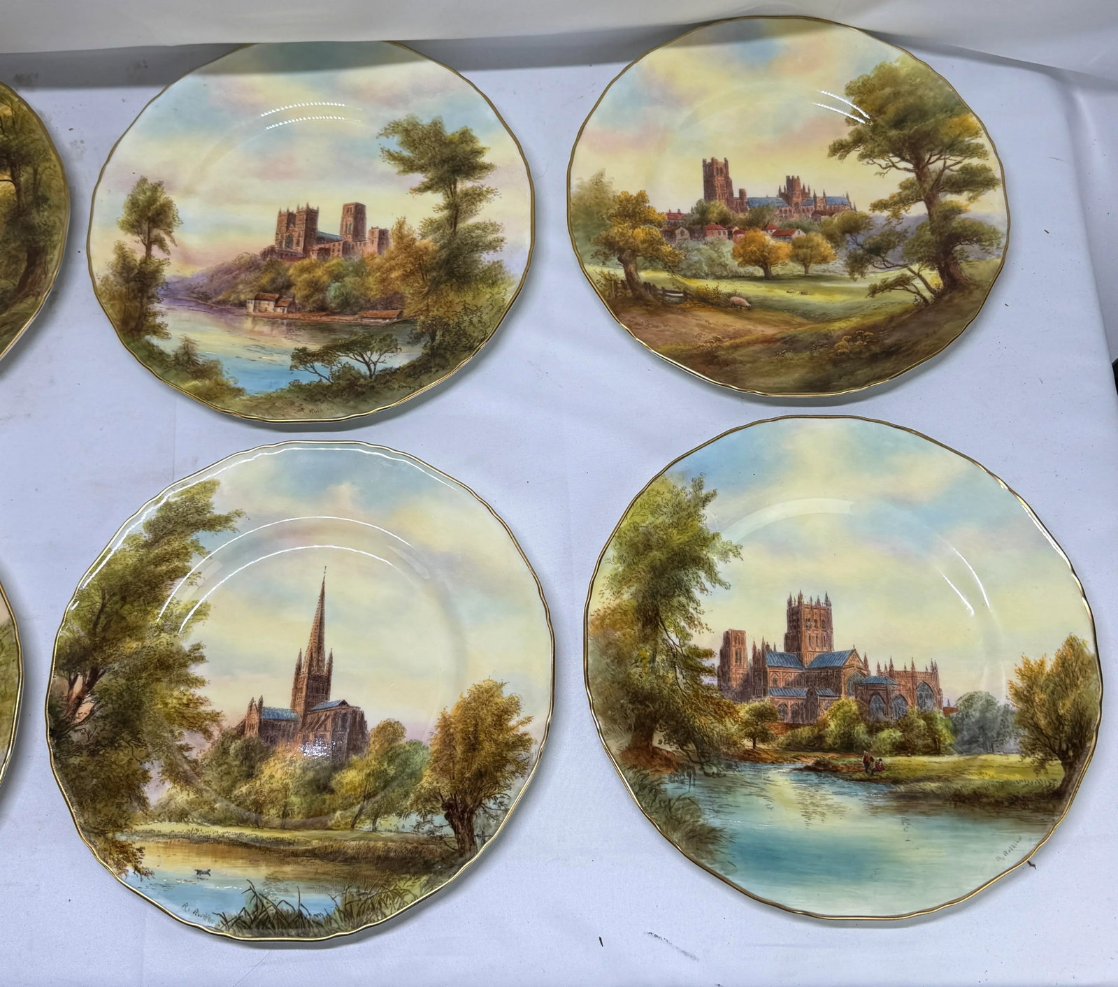 12 Royal Worcester Hand-Painted Porcelain "Cathedral" Cabinet Plates Circa 1941 - 8