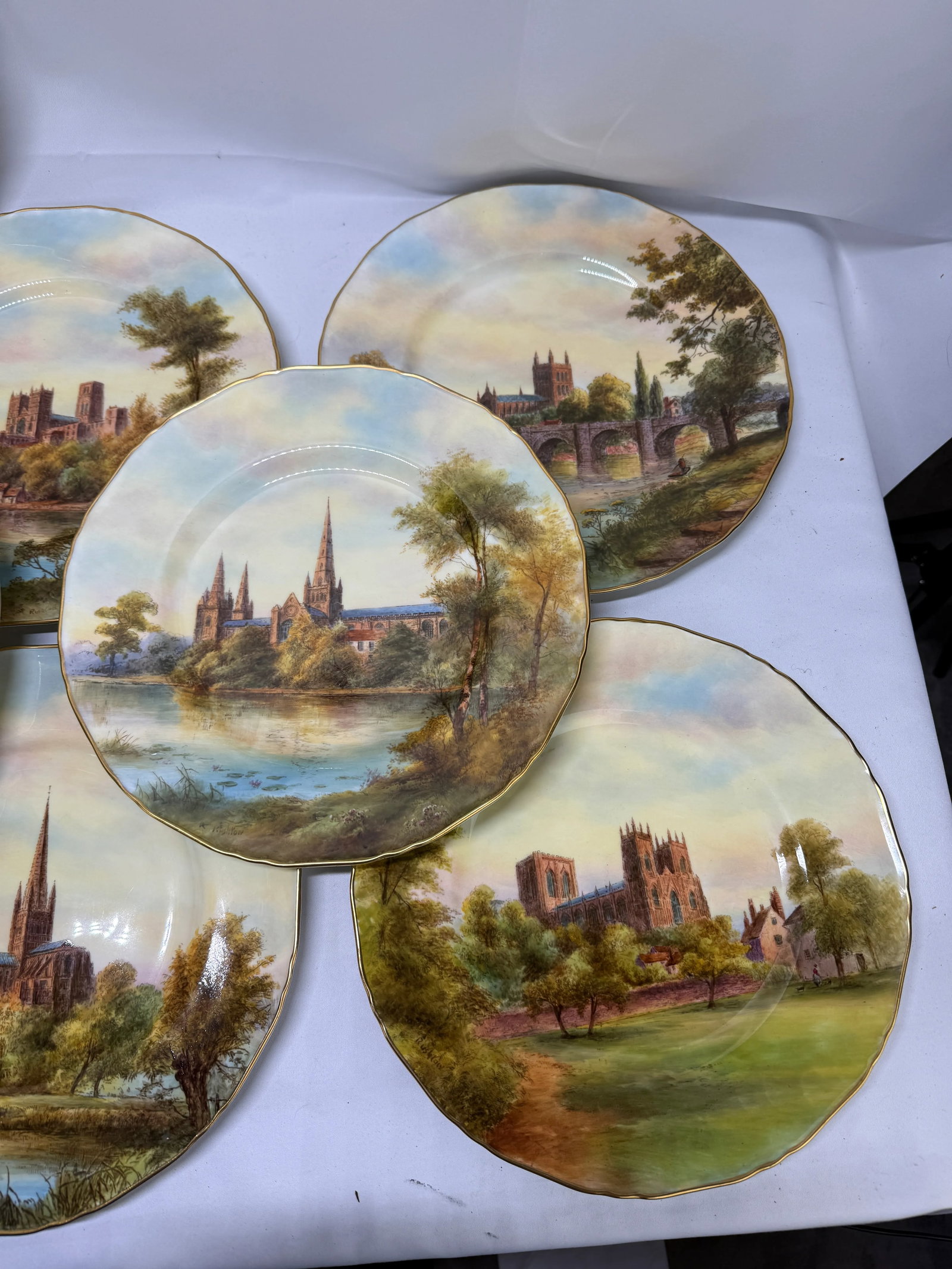 12 Royal Worcester Hand-Painted Porcelain "Cathedral" Cabinet Plates Circa 1941 - 9