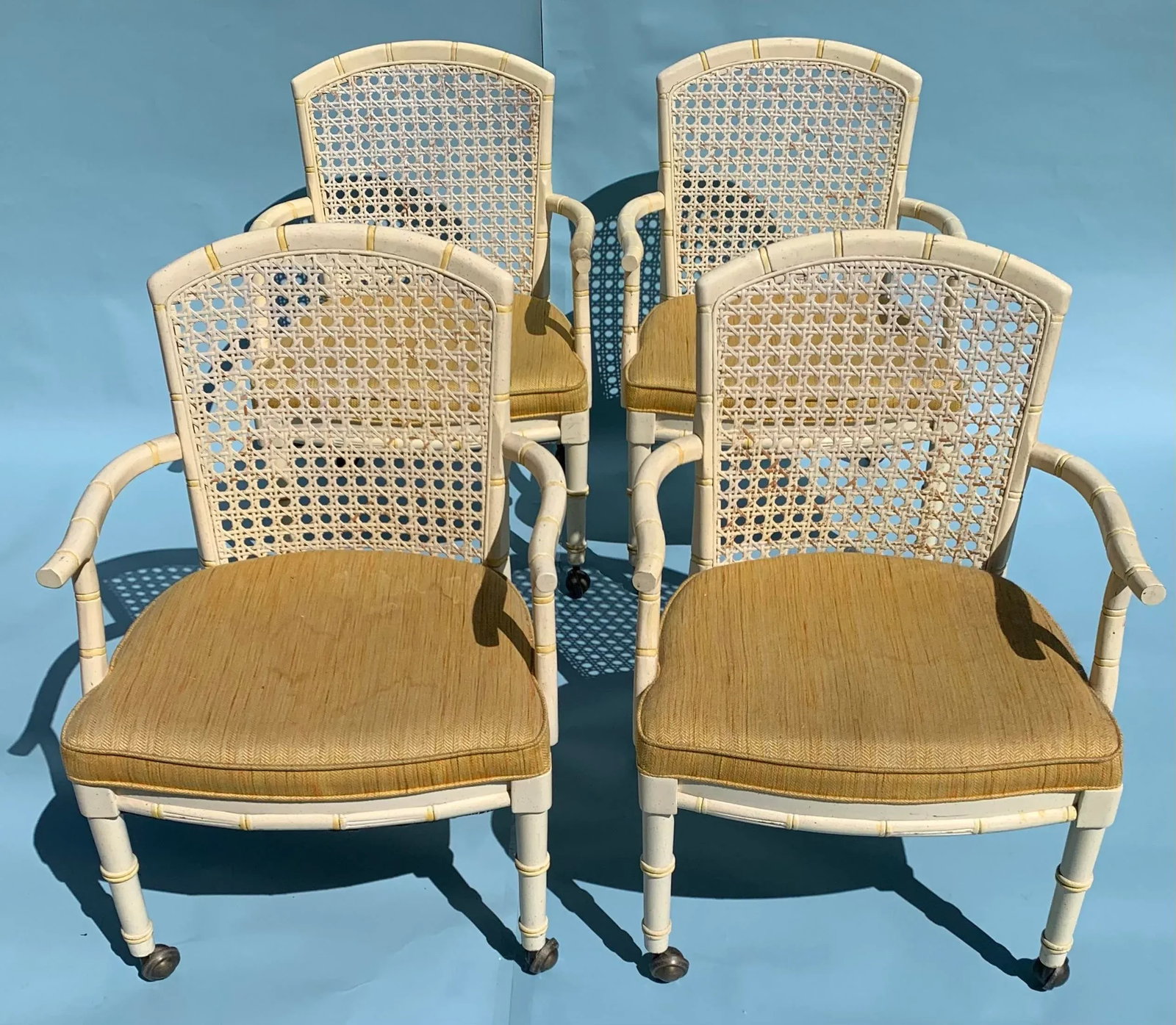 1960s Mid Century Yellow Cane Backed Chairs, Set of 4 - 2