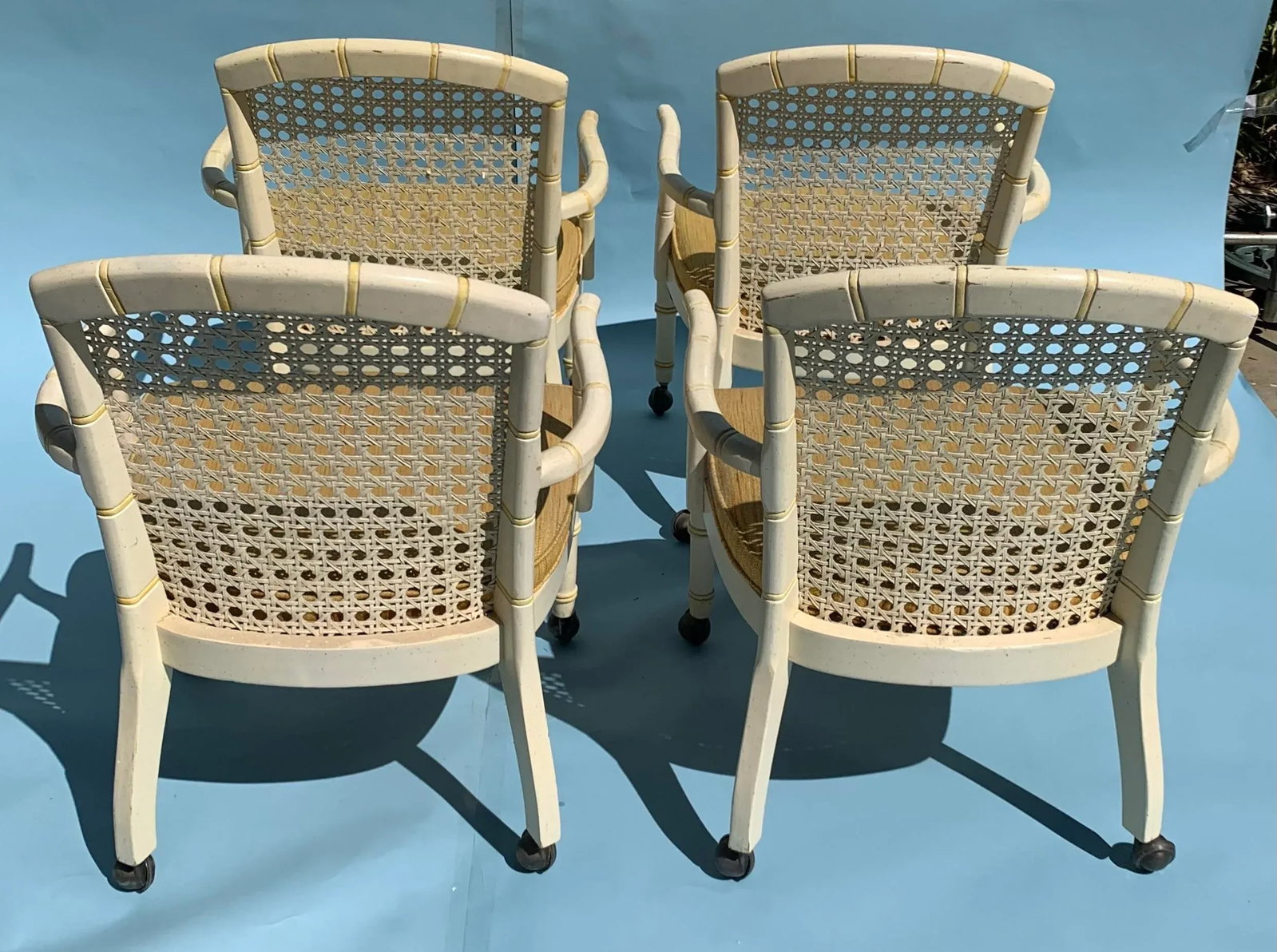 1960s Mid Century Yellow Cane Backed Chairs, Set of 4 - 3