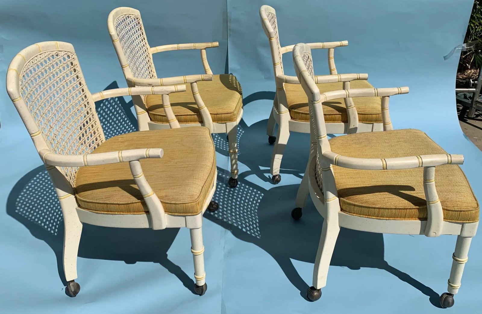 1960s Mid Century Yellow Cane Backed Chairs, Set of 4 - 4