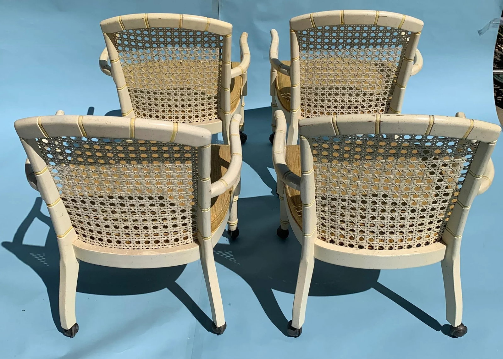 1960s Mid Century Yellow Cane Backed Chairs, Set of 4 - 5