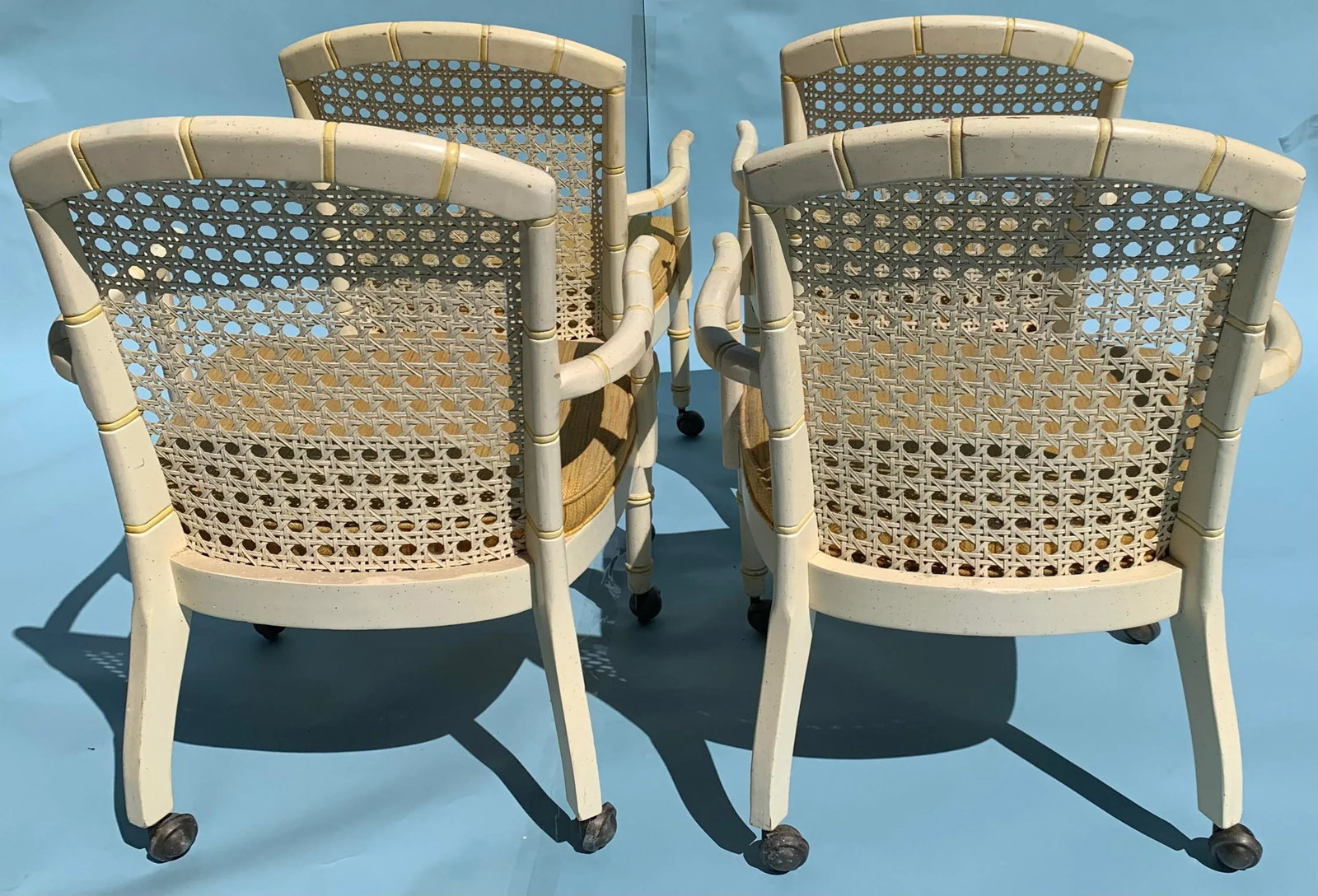 1960s Mid Century Yellow Cane Backed Chairs, Set of 4 - 6
