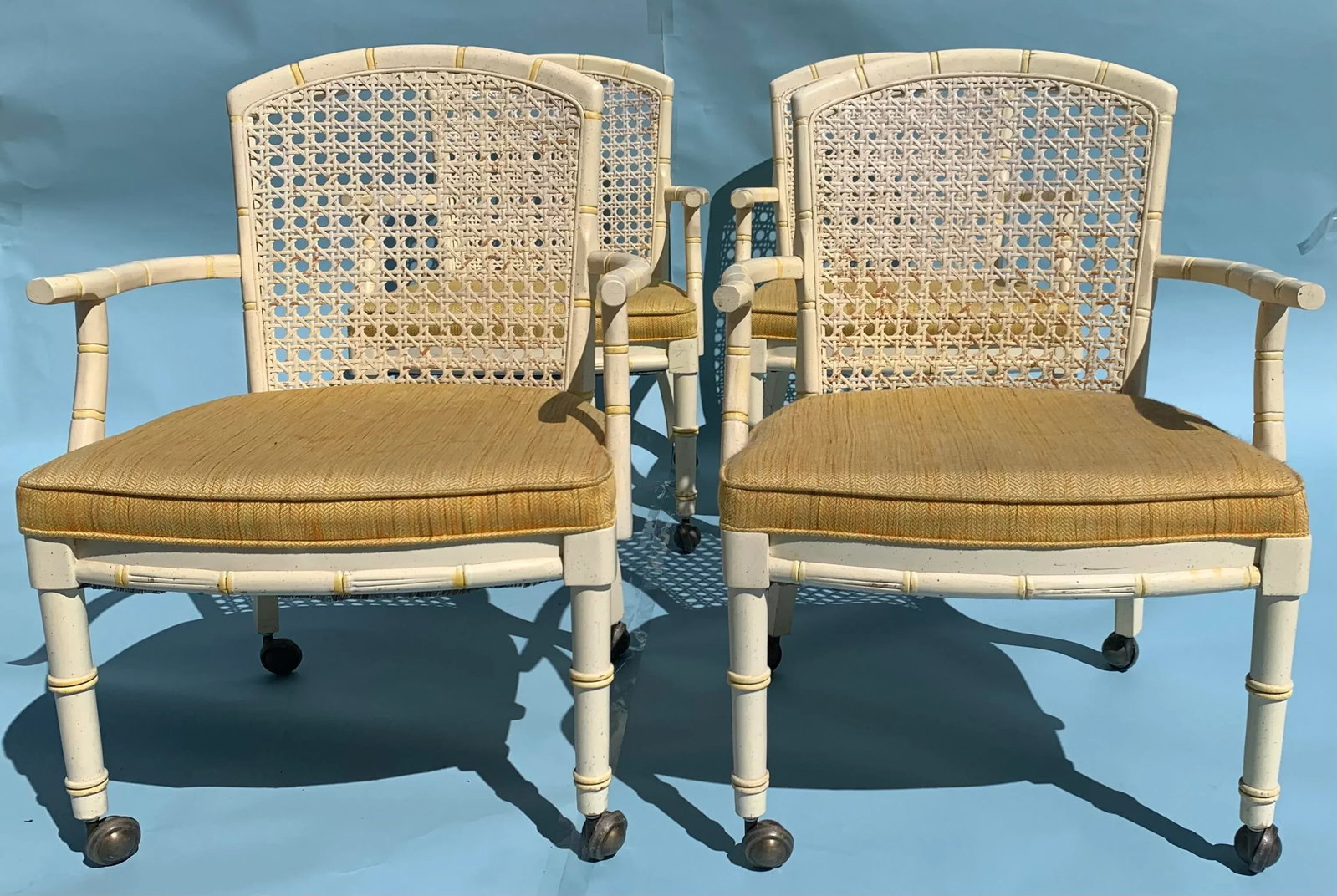 1960s Mid Century Yellow Cane Backed Chairs, Set of 4 - 8
