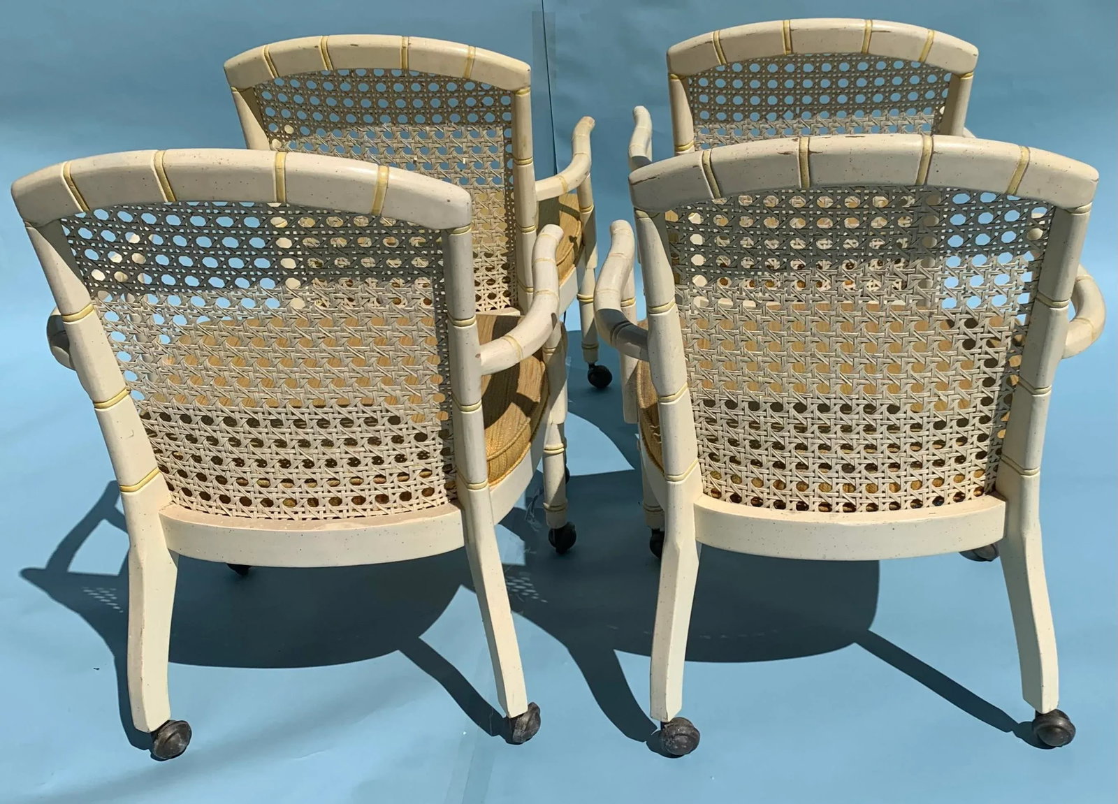 1960s Mid Century Yellow Cane Backed Chairs, Set of 4 - 9