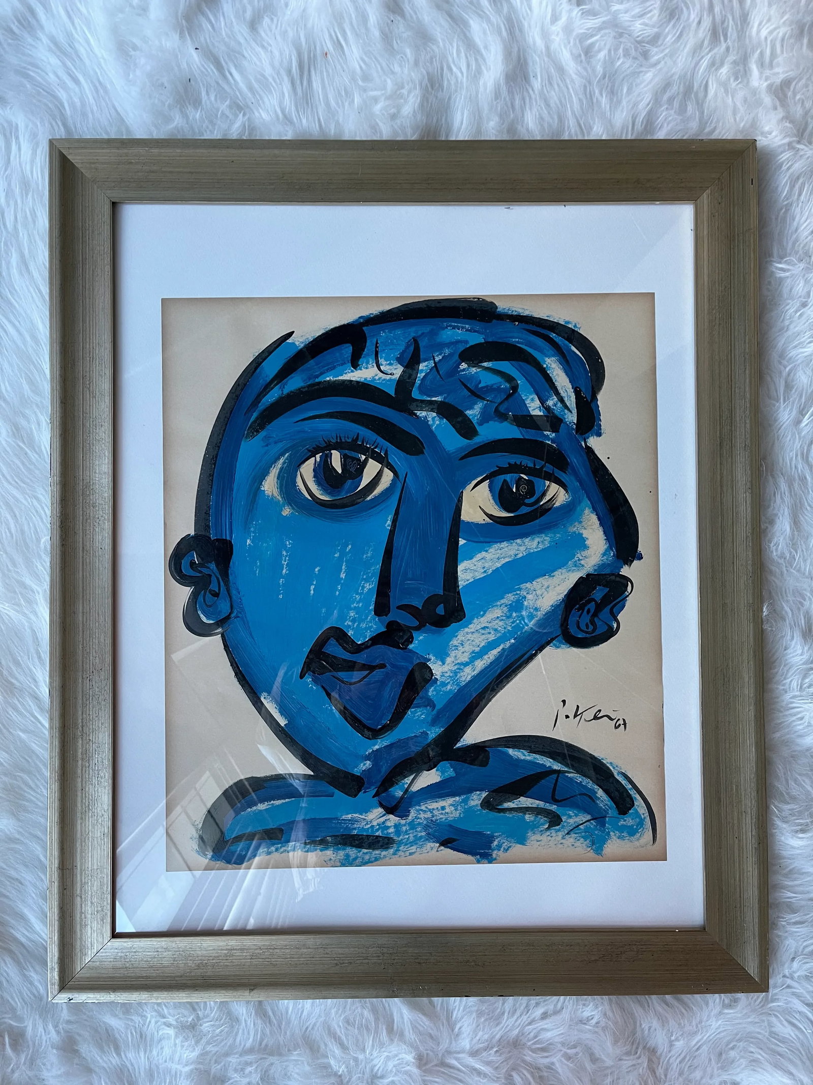 1967 Abstract Portrait Acrylic Painting by Peter Keil, Framed - 7