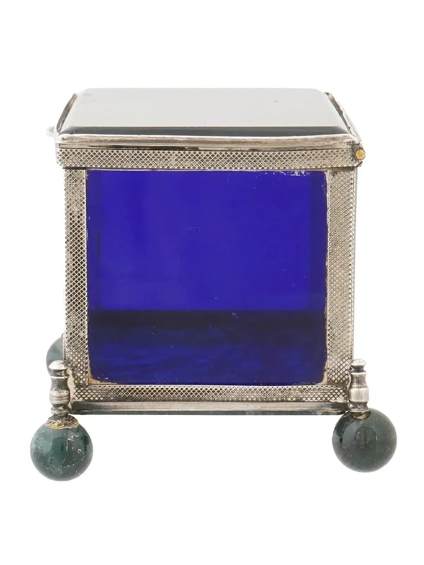 Mid 20th Century Decorative 925 Silver Glass Moss Agate Trinket Box - 6
