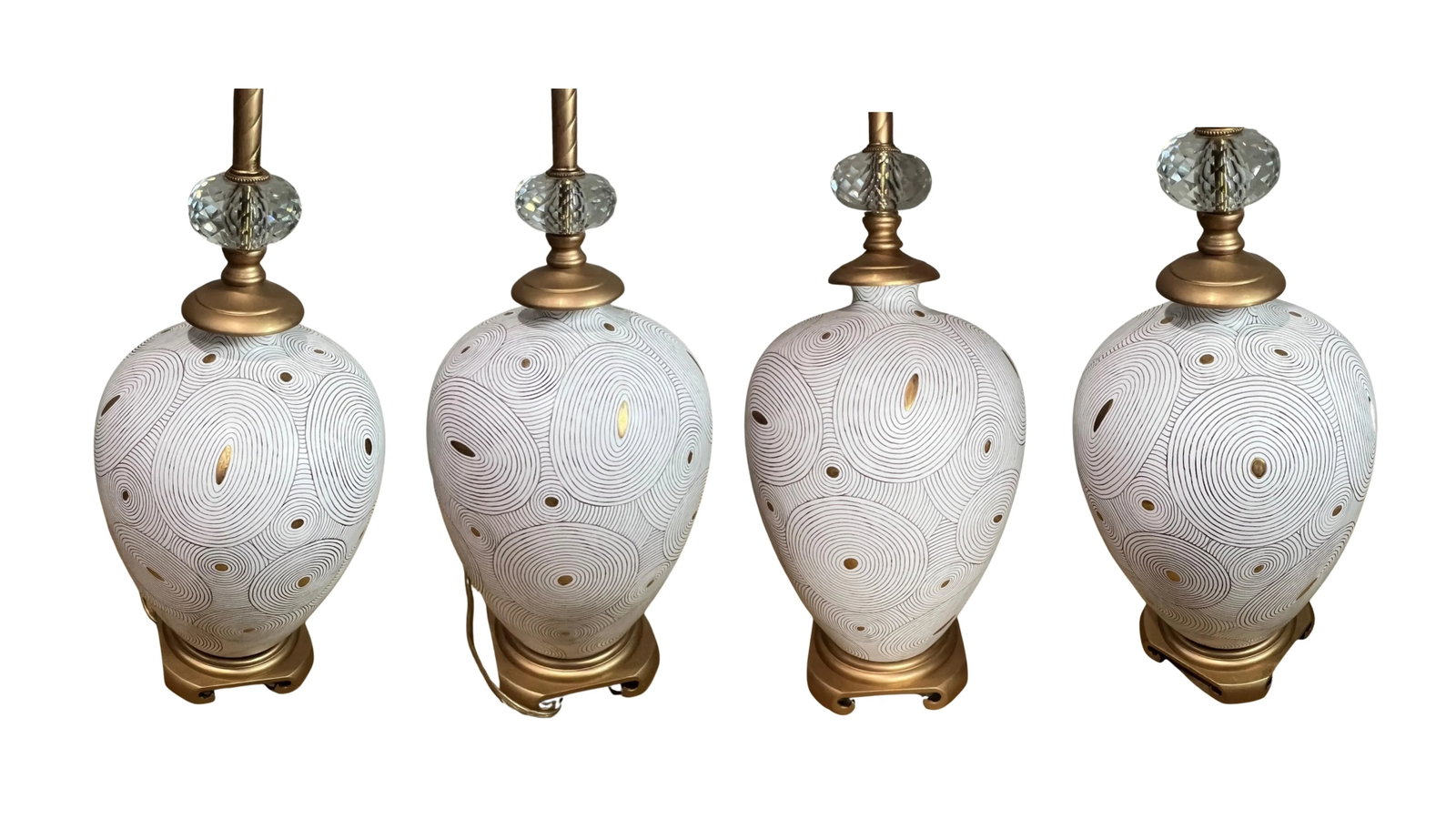 John Richard White Porcelain Abstract Nested Oval Gold Pattern Table Lamp - 16