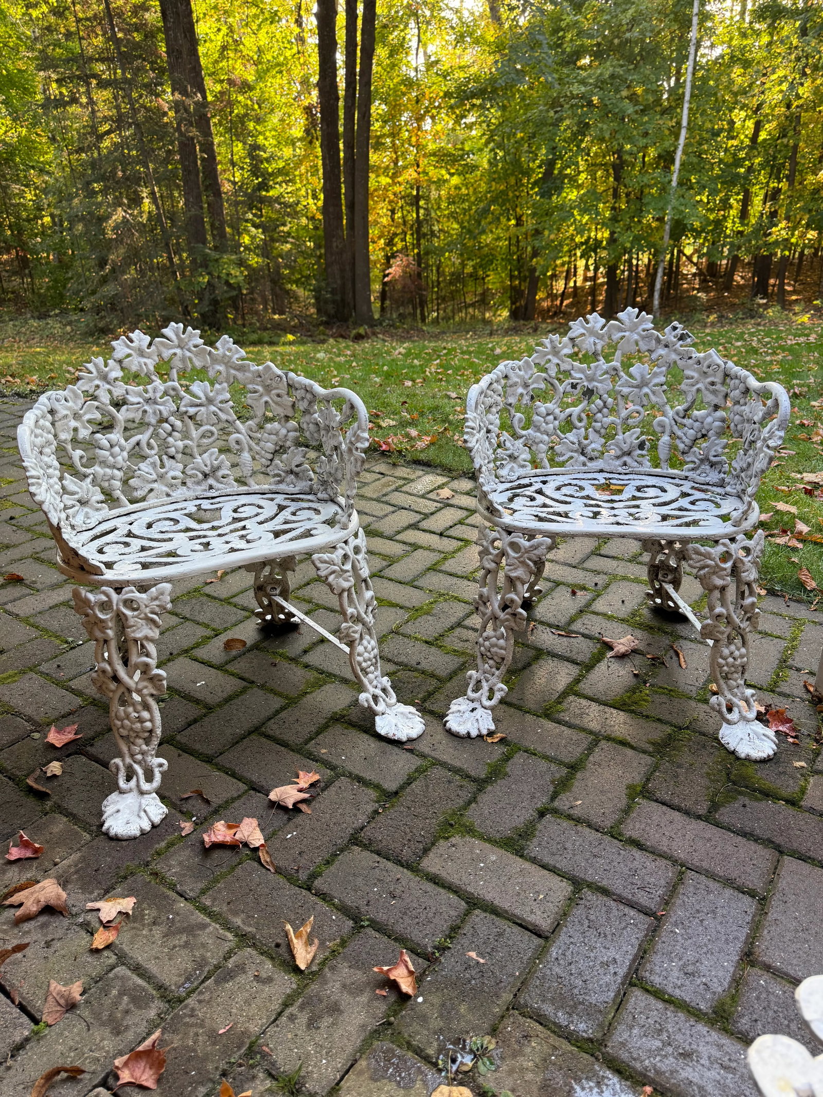 White Cast Iron Grapevine Antique Victorian Outdoor Garden Furniture Suite-Set of 5 - 5
