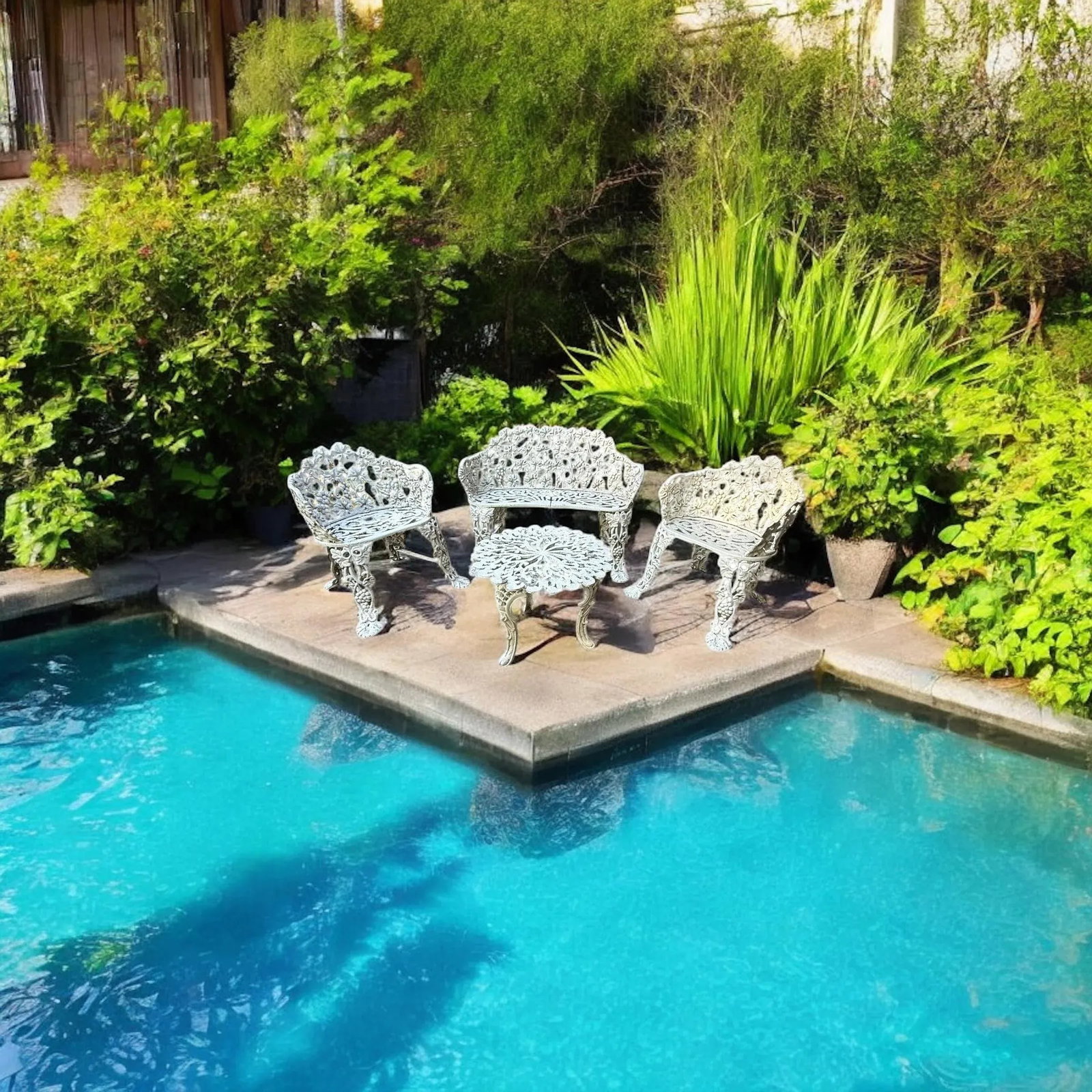 White Cast Iron Grapevine Antique Victorian Outdoor Garden Furniture Suite-Set of 5 - 6