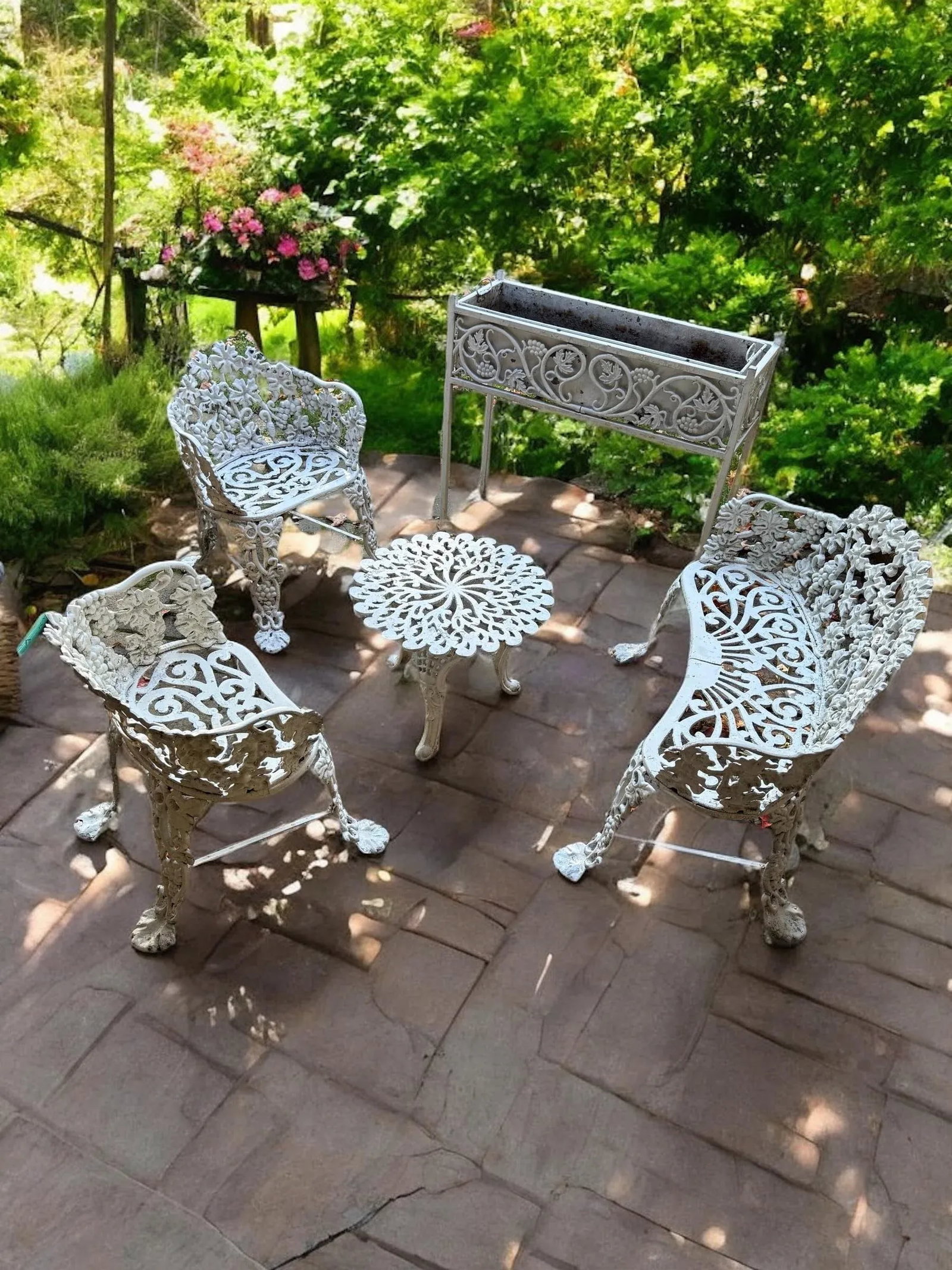 White Cast Iron Grapevine Antique Victorian Outdoor Garden Furniture Suite-Set of 5 - 8