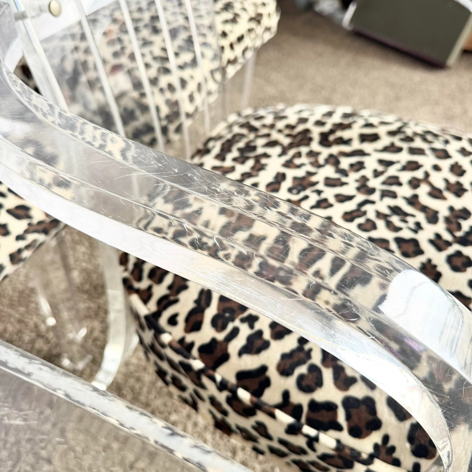 Art Deco Lucite Leopard Print Dining Chairs - Set of 6 - 12