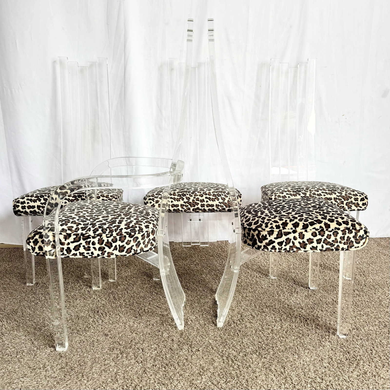 Art Deco Lucite Leopard Print Dining Chairs - Set of 6 - 8