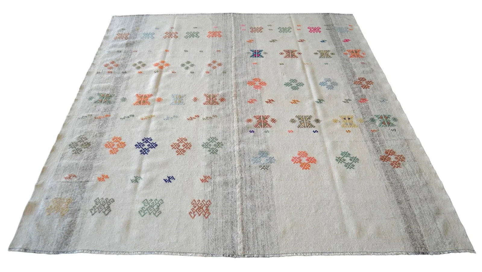 Exceptional Vintage 1950s Turkish Rug Kilim With Jajim Embroidered Handmade Kilim 5'10" X 6'9" - 5