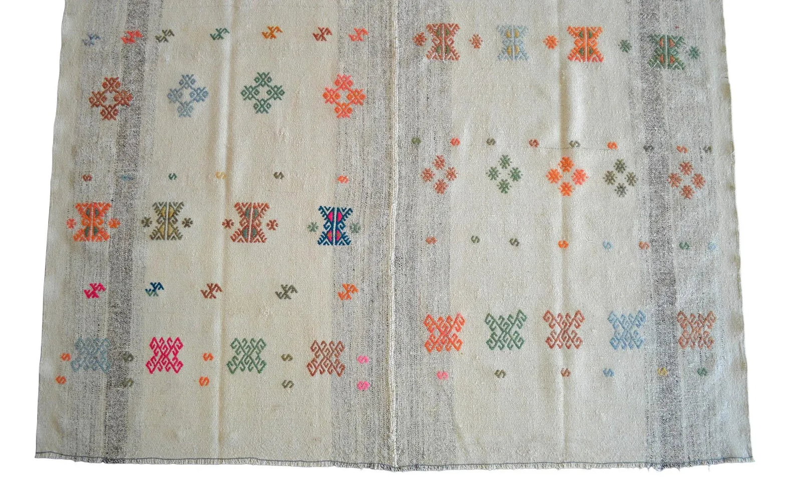 Exceptional Vintage 1950s Turkish Rug Kilim With Jajim Embroidered Handmade Kilim 5'10" X 6'9" - 8
