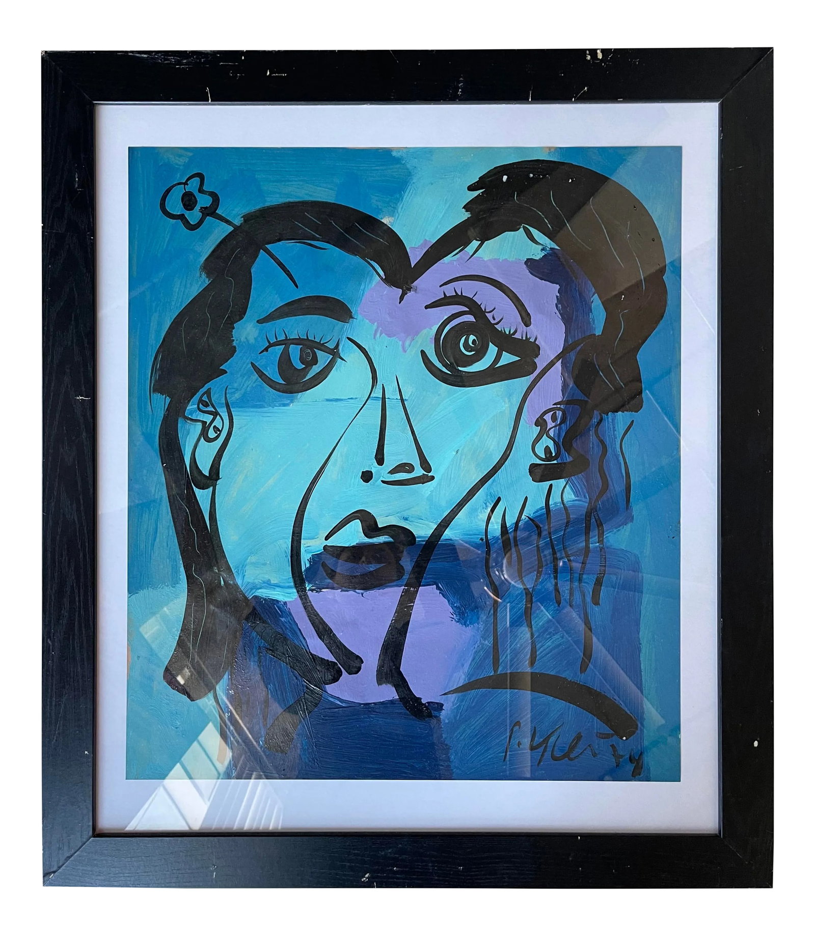 1974 Abstract Portrait Painting by Peter Keil, Framed: Peter Keil is a German artist that focuses primarily on abstract expressionism. Keil painted with some of the greats including Joan Miró, Pablo Picasso and Andy Warhol, to name a few. This is a s