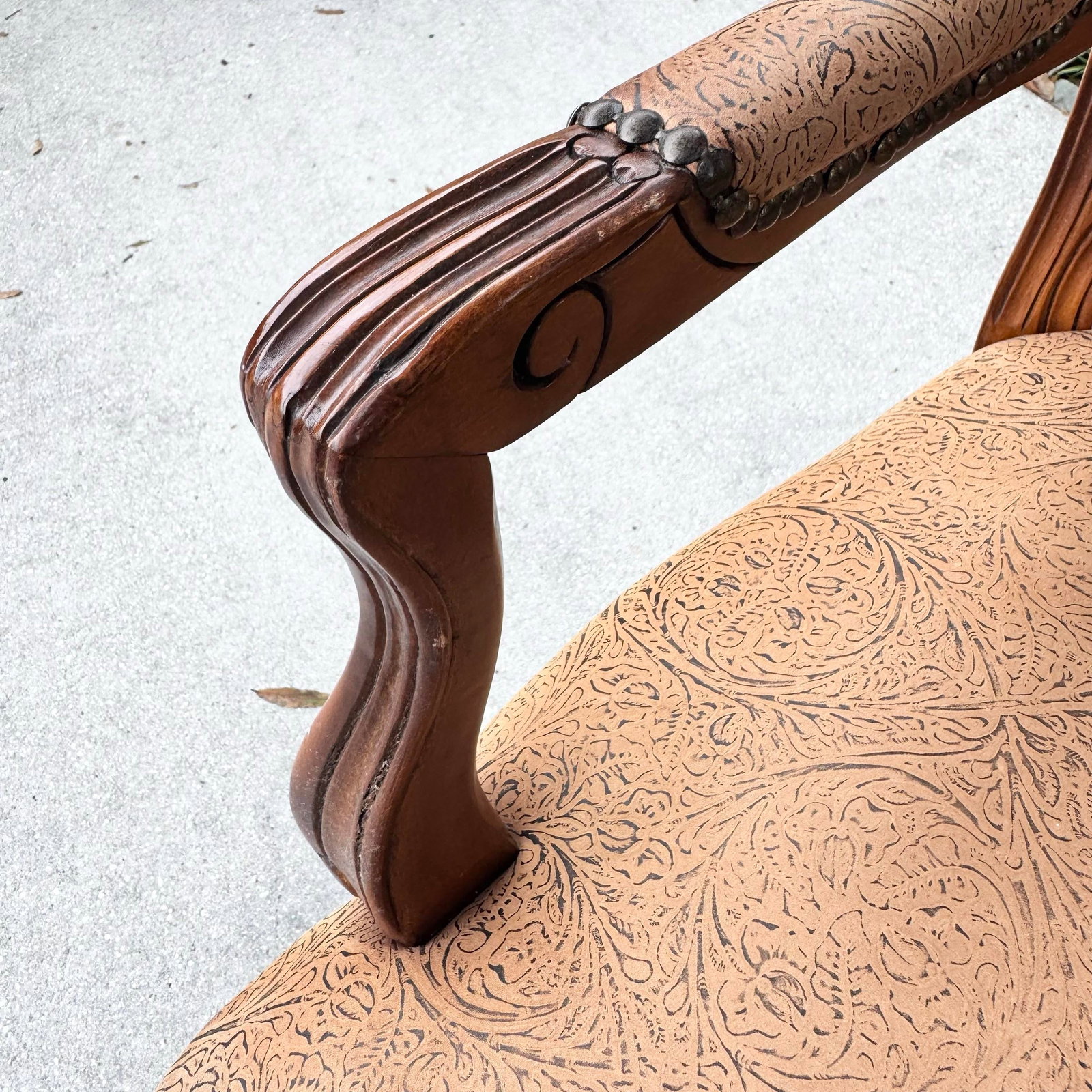 French Provincial Brown With Nailed Vinyl Occasional Chairs - A Pair - 9