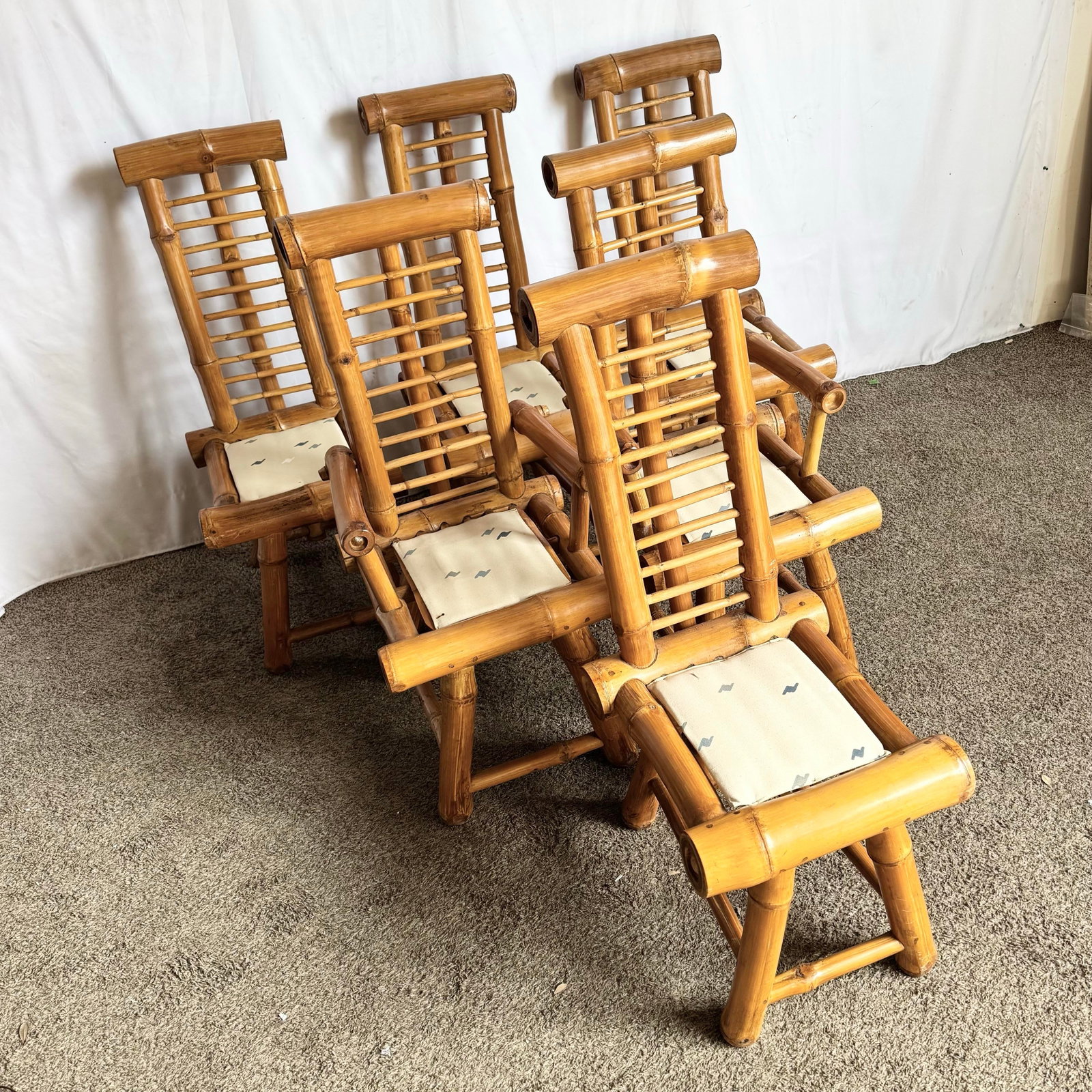 Vintage Boho Chic Chunky Bamboo Dining Chairs - Set of 6 - 2