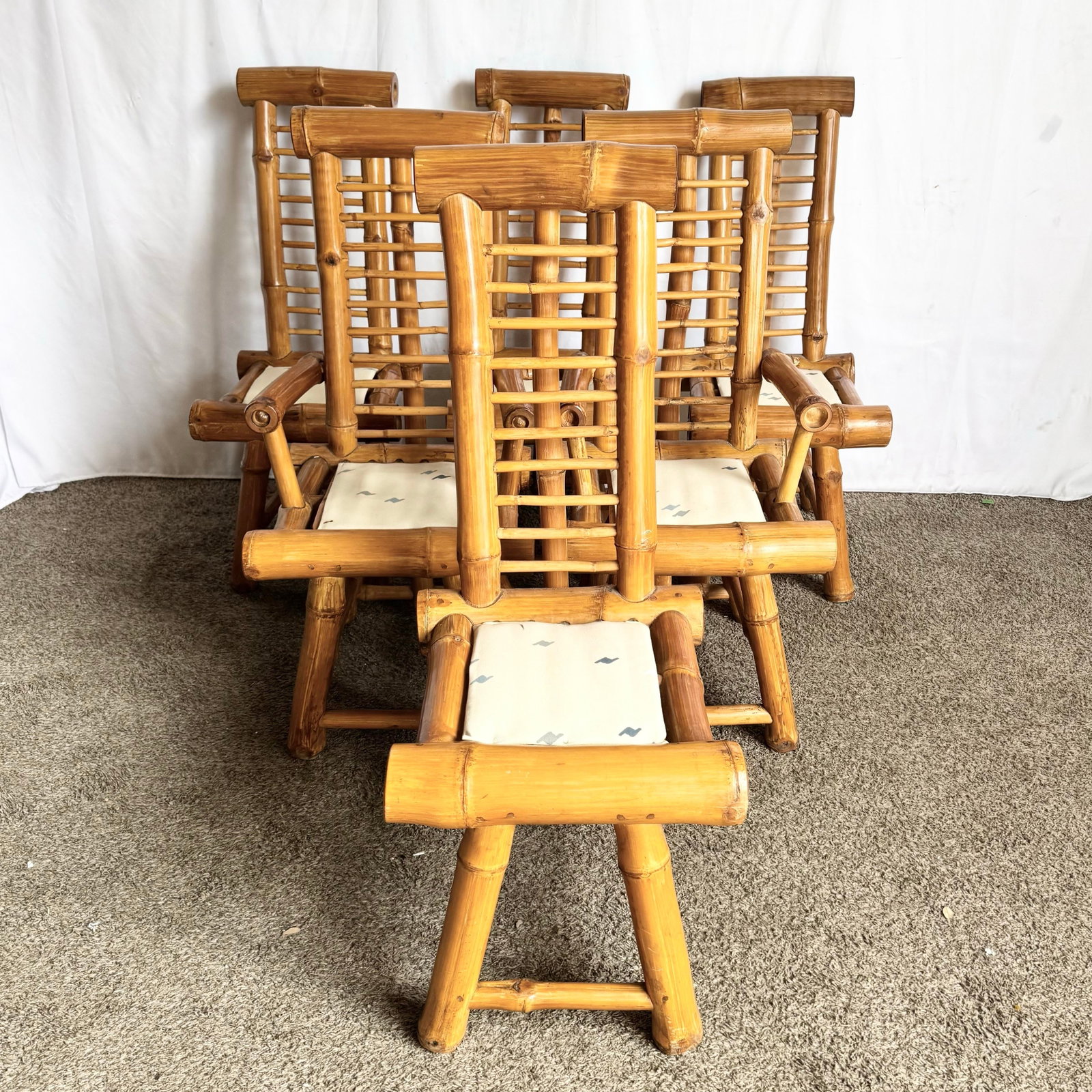 Vintage Boho Chic Chunky Bamboo Dining Chairs - Set of 6 - 3