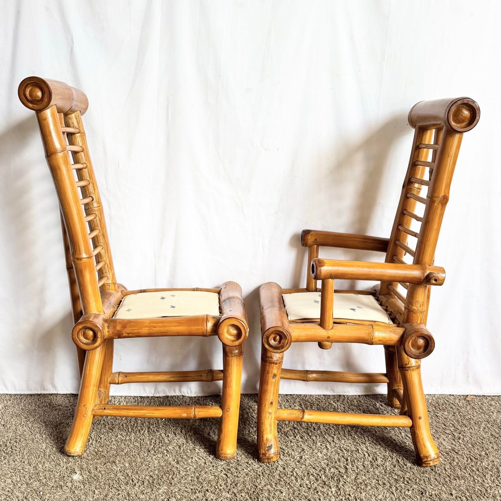 Vintage Boho Chic Chunky Bamboo Dining Chairs - Set of 6 - 6