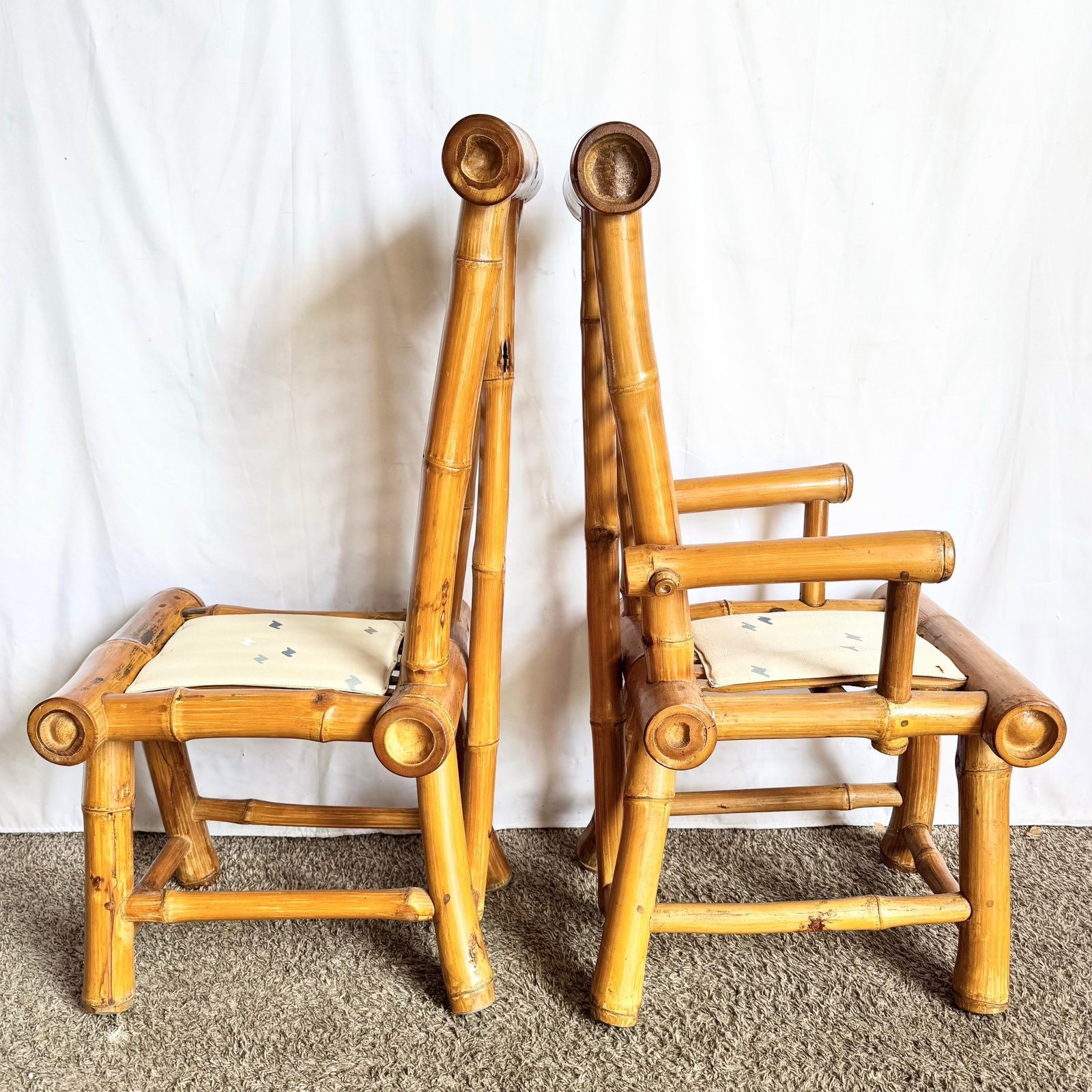 Vintage Boho Chic Chunky Bamboo Dining Chairs - Set of 6 - 7