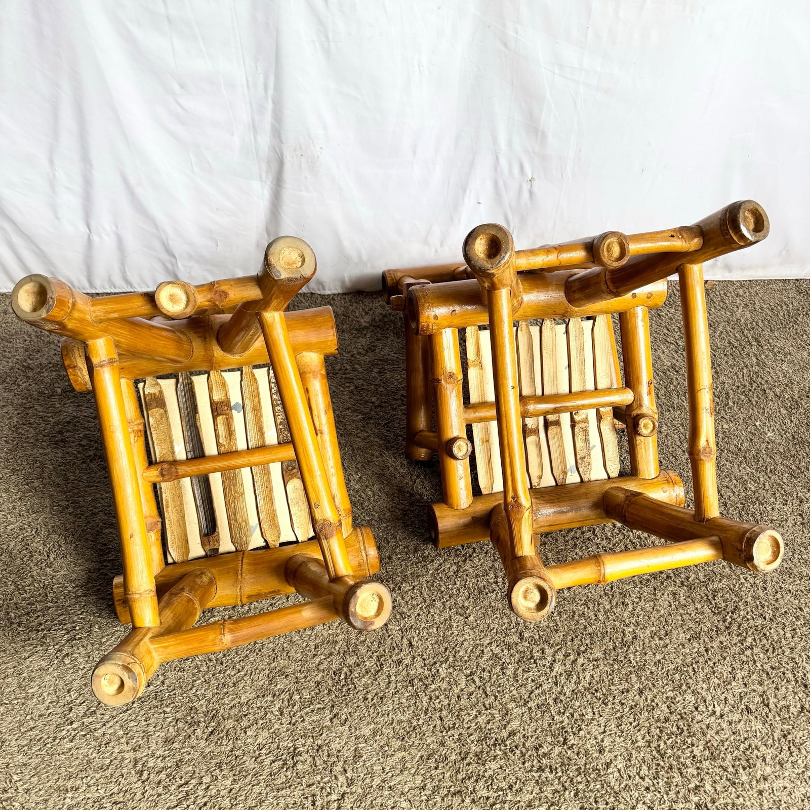 Vintage Boho Chic Chunky Bamboo Dining Chairs - Set of 6 - 8
