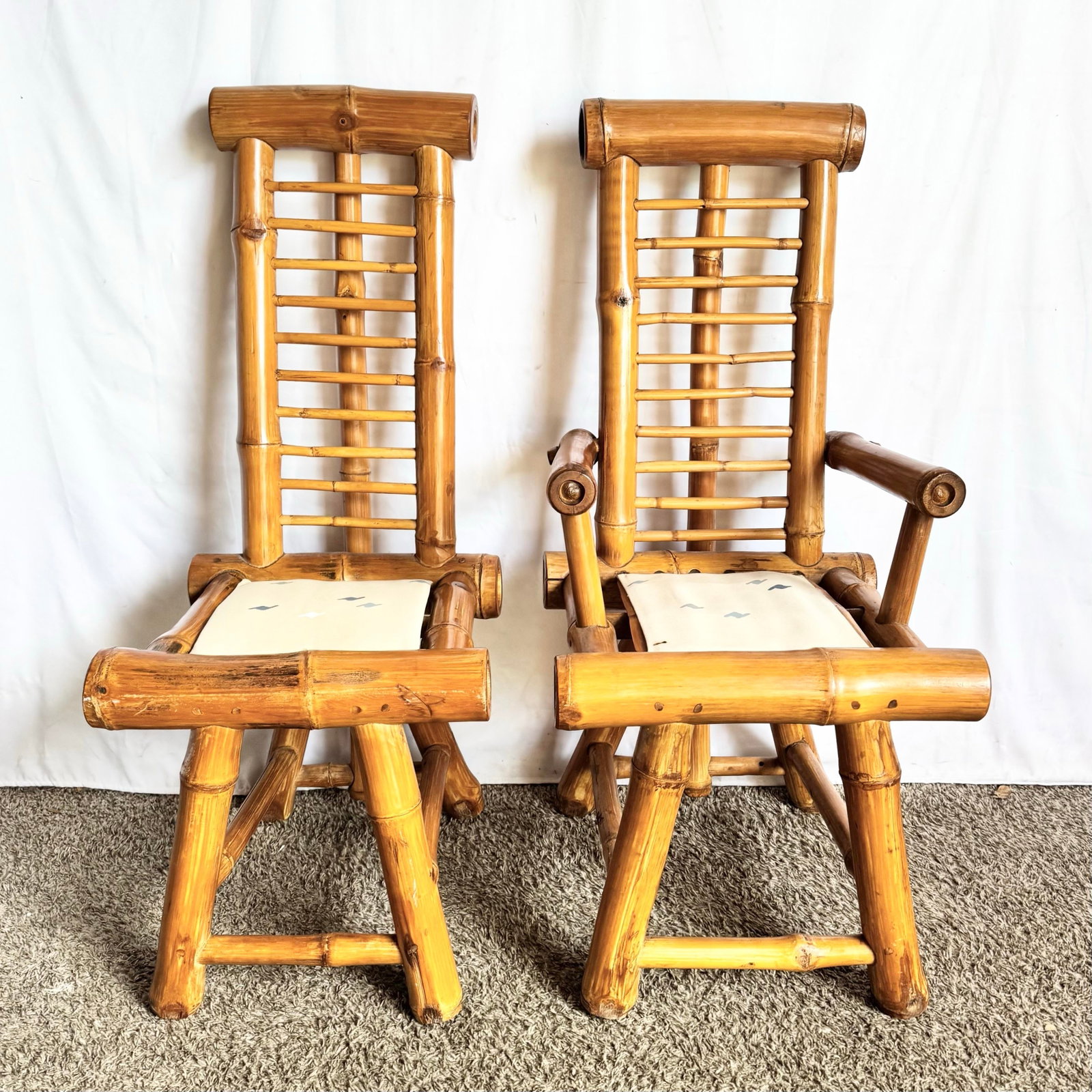 Vintage Boho Chic Chunky Bamboo Dining Chairs - Set of 6 - 9