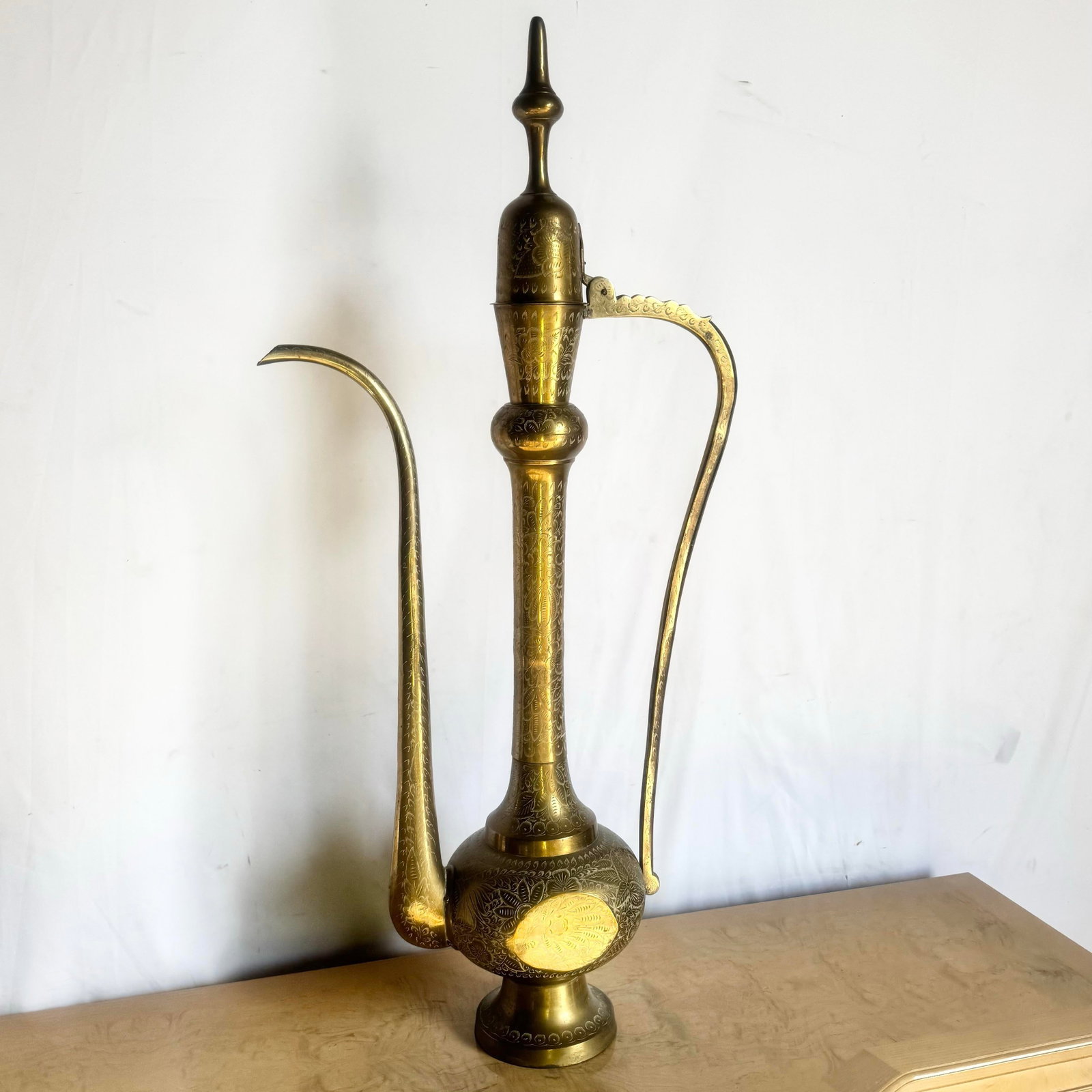 Mid 20th Century Moorish Etched Brass Pitcher/Ewer/Aftaba/Surahi - 11
