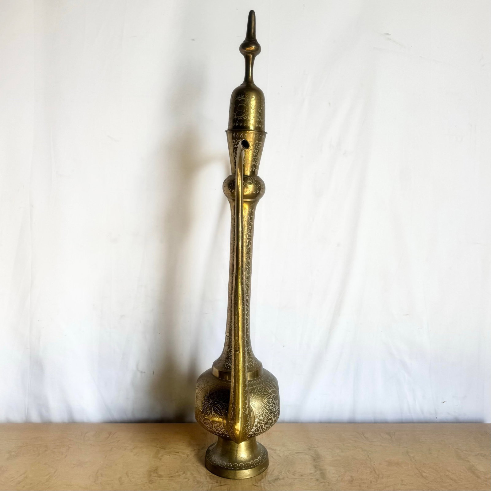 Mid 20th Century Moorish Etched Brass Pitcher/Ewer/Aftaba/Surahi - 7
