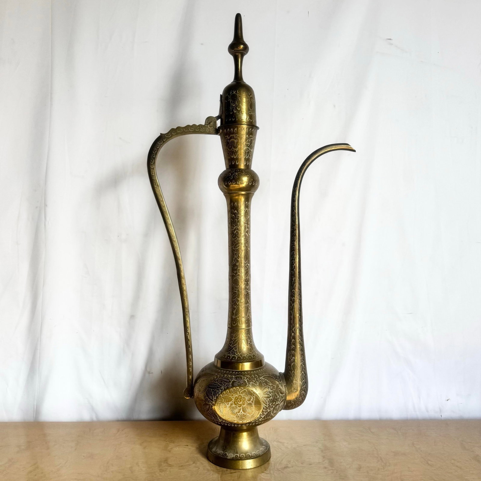 Mid 20th Century Moorish Etched Brass Pitcher/Ewer/Aftaba/Surahi - 8