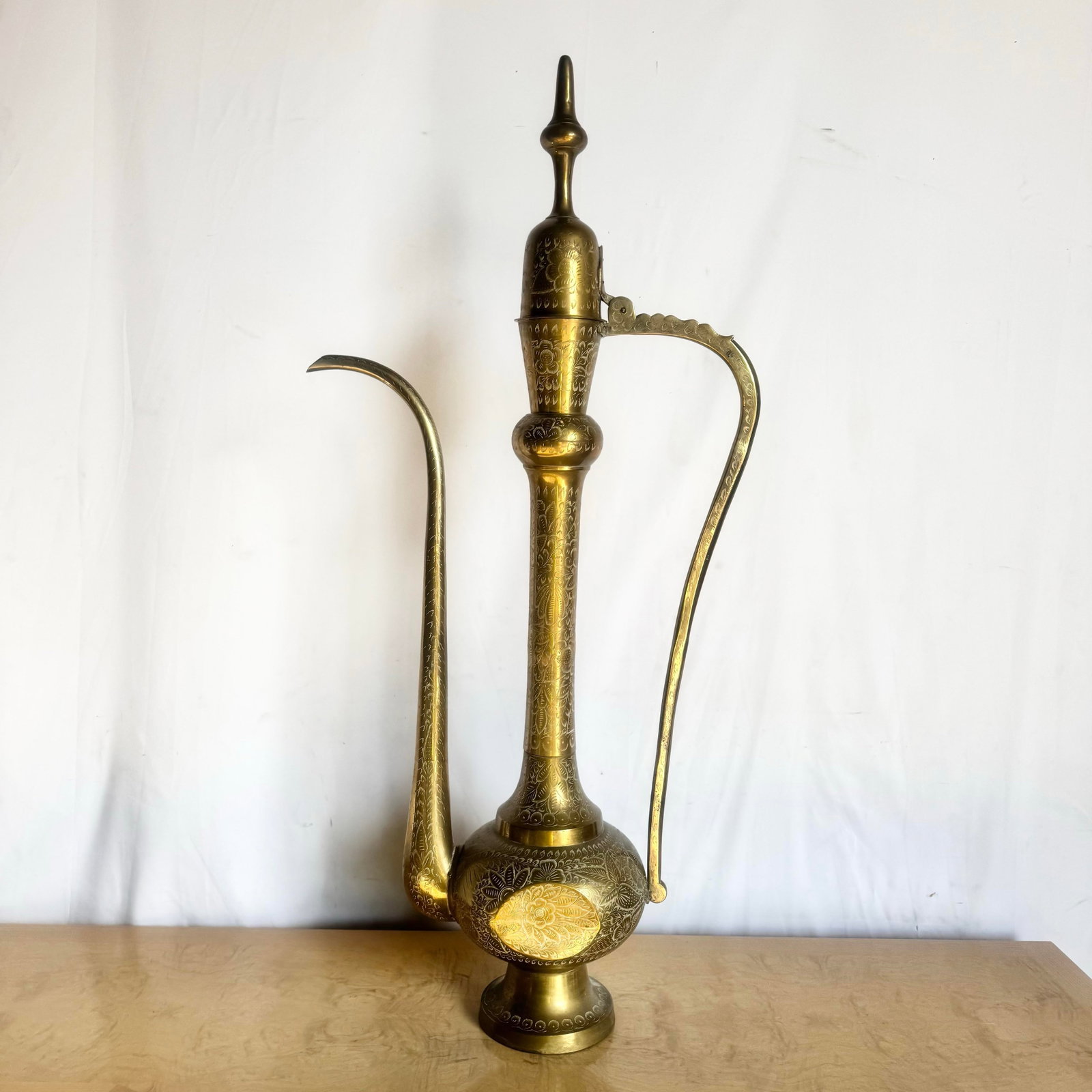 Mid 20th Century Moorish Etched Brass Pitcher/Ewer/Aftaba/Surahi - 9