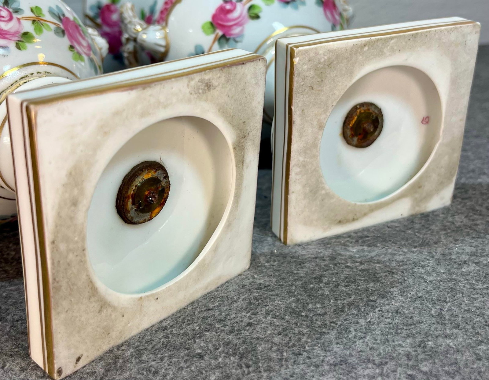 Antique Pair of Dresden Rose Porcelain Urns - 10