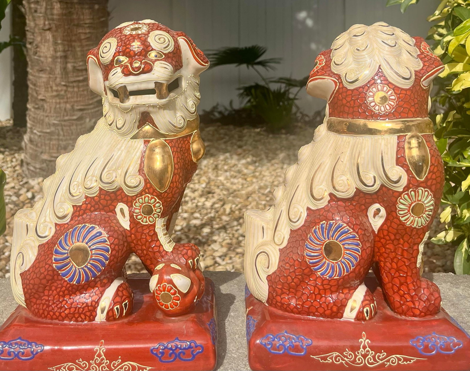 Pair of Vintage Japanese Kutani Porcelain Foo Dog Statues - 8