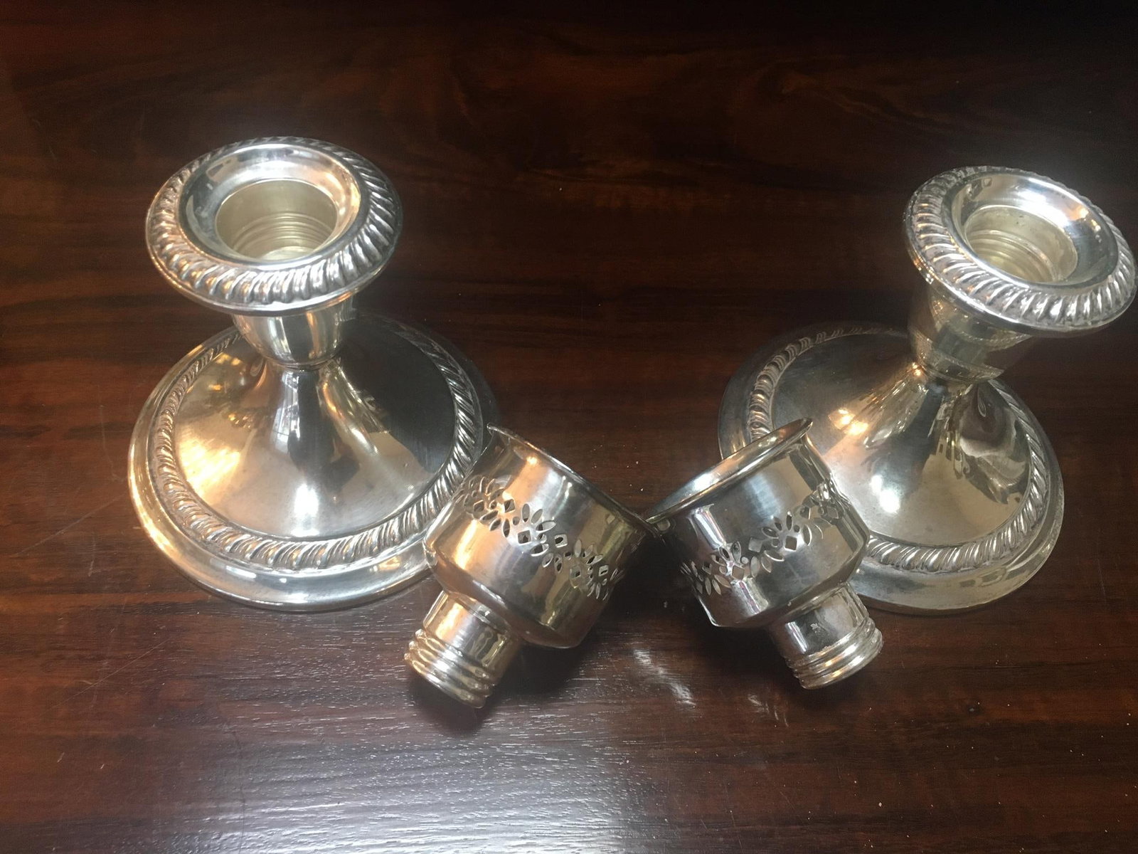 Gorham Sterling Silver Weighted Gadrooned Candleholder Pair W/ Glass Hurricanes - 4