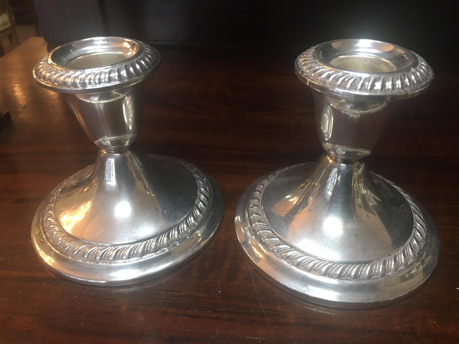 Gorham Sterling Silver Weighted Gadrooned Candleholder Pair W/ Glass Hurricanes - 8