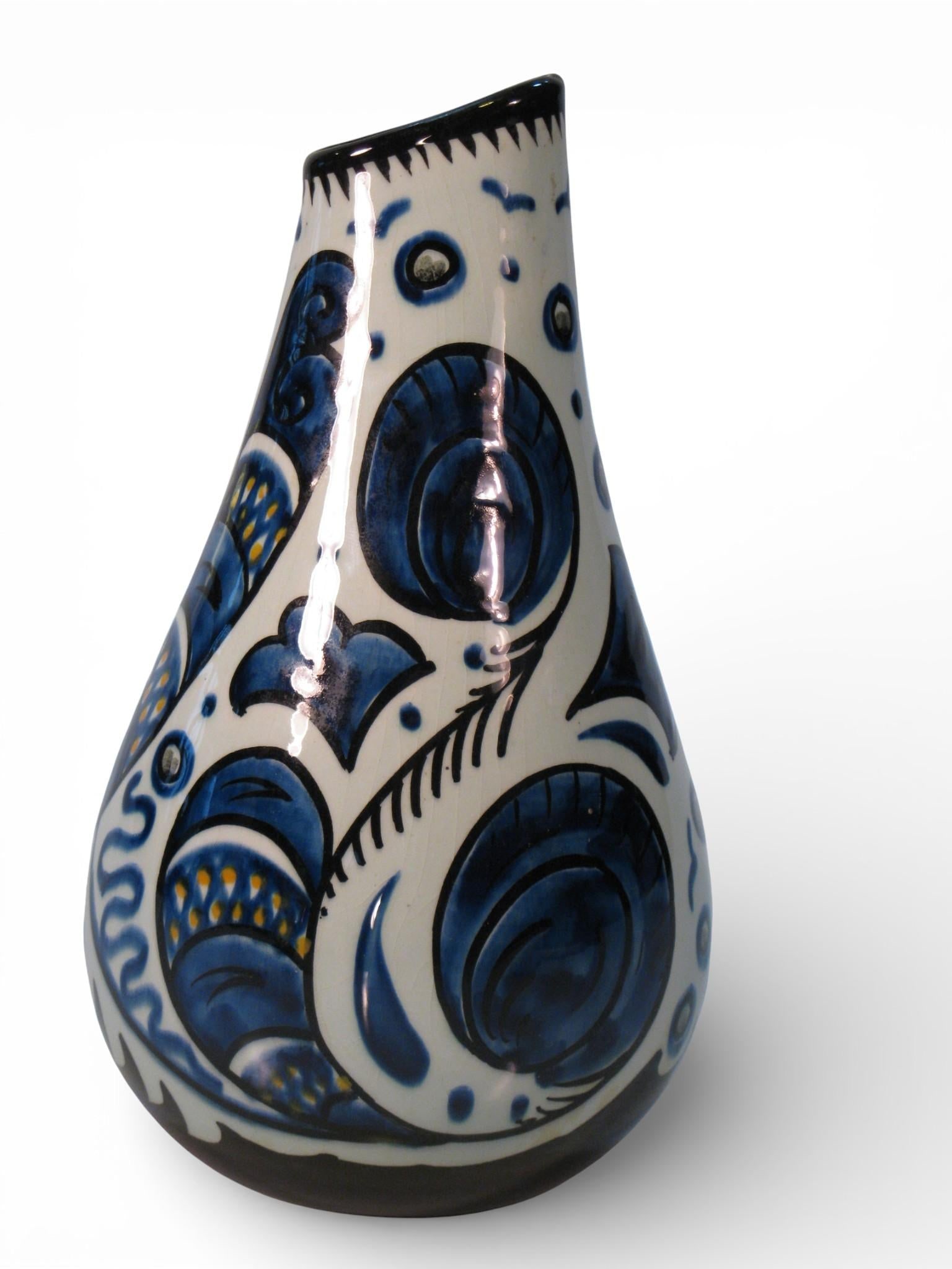 1950s Pair Vases Gouda Pottery Bleu Du Paris, Royal Zuid Holland MCM - 9