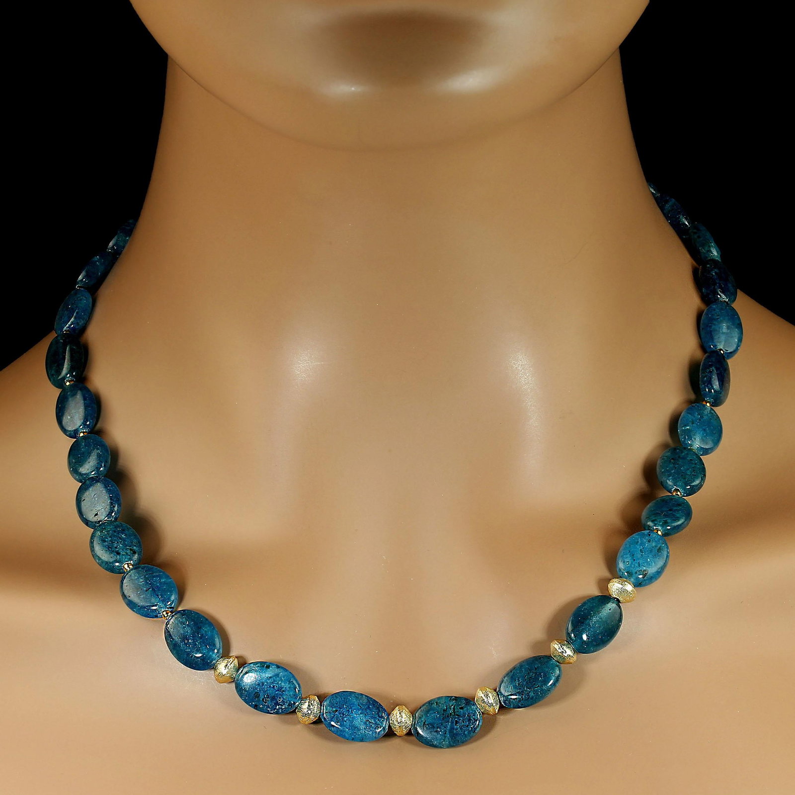 Ajd 19 Inch Smooth Oval Tablets of Glowing Apatite Necklace - 4