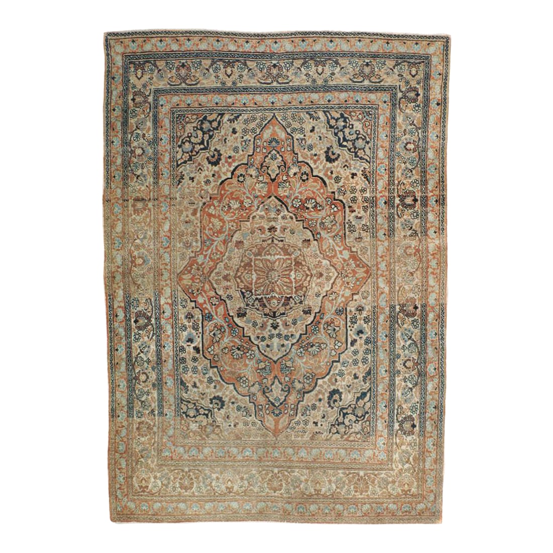 Early 20th Century Handmade Persian Tabriz Haji Jalili Accent Rug: An antique Persian Tabriz accent rug handmade during the early 20th century by master weaver Haji Jalili. Measures: 4' 1" x 5' 9". Condition: Alterations: Original Condition Unaltered Imperfections: