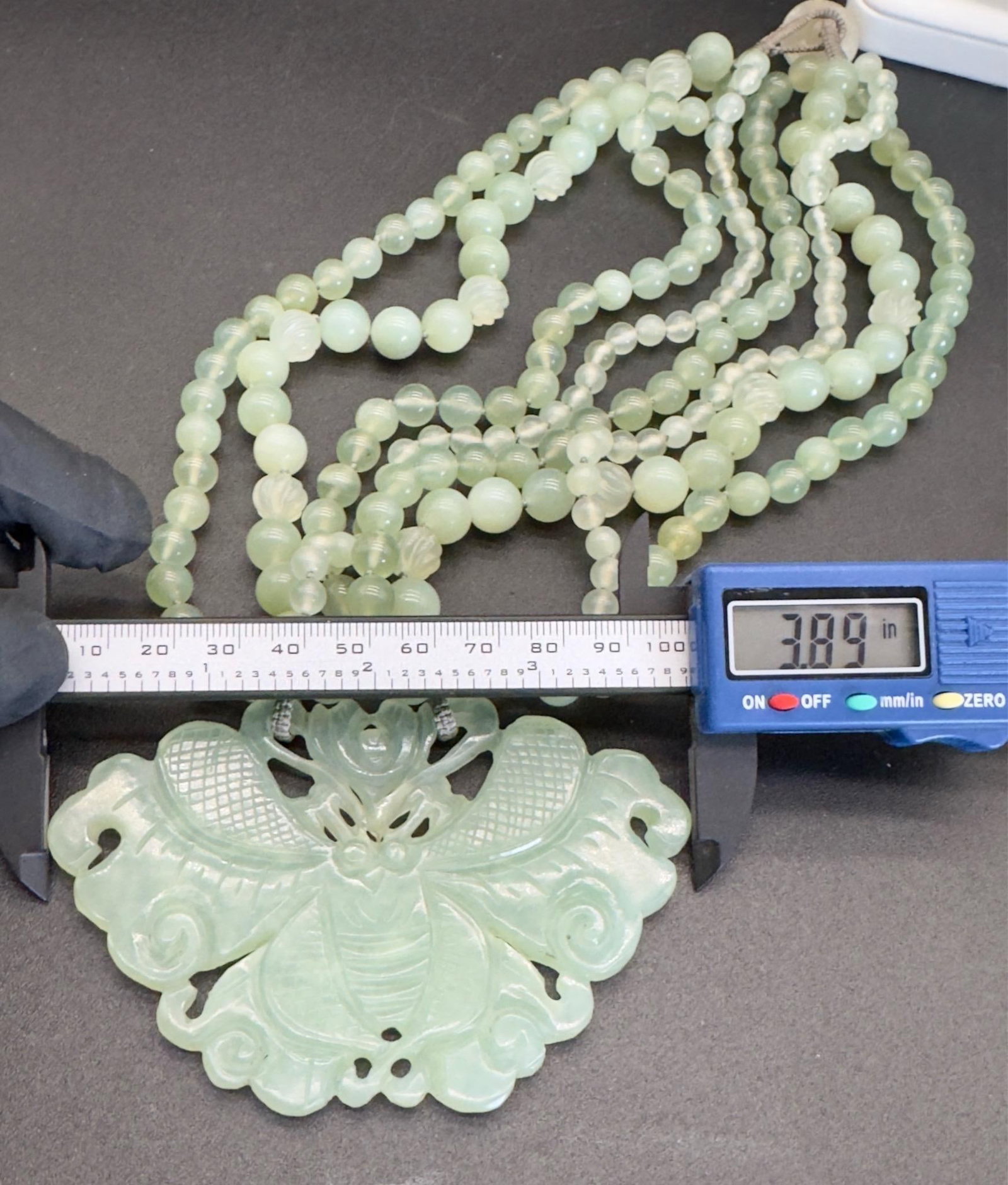1970s Chinese Export Jadeite Moth Pendant Multi Strand Beaded Necklace - 12