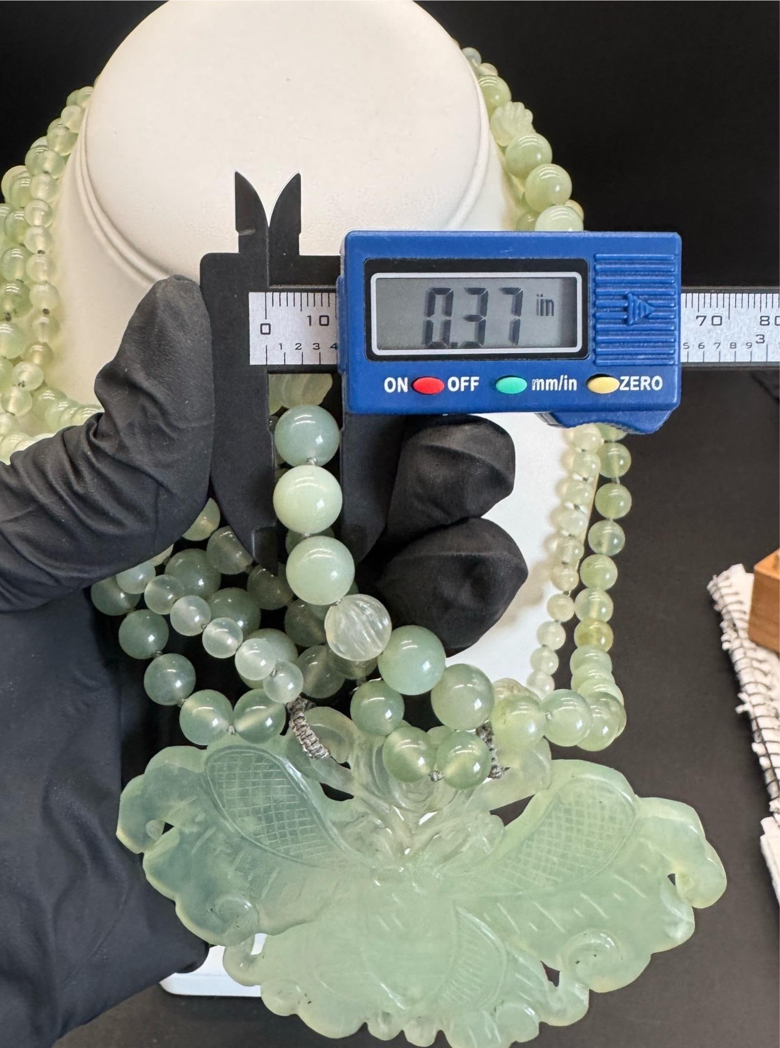 1970s Chinese Export Jadeite Moth Pendant Multi Strand Beaded Necklace - 13