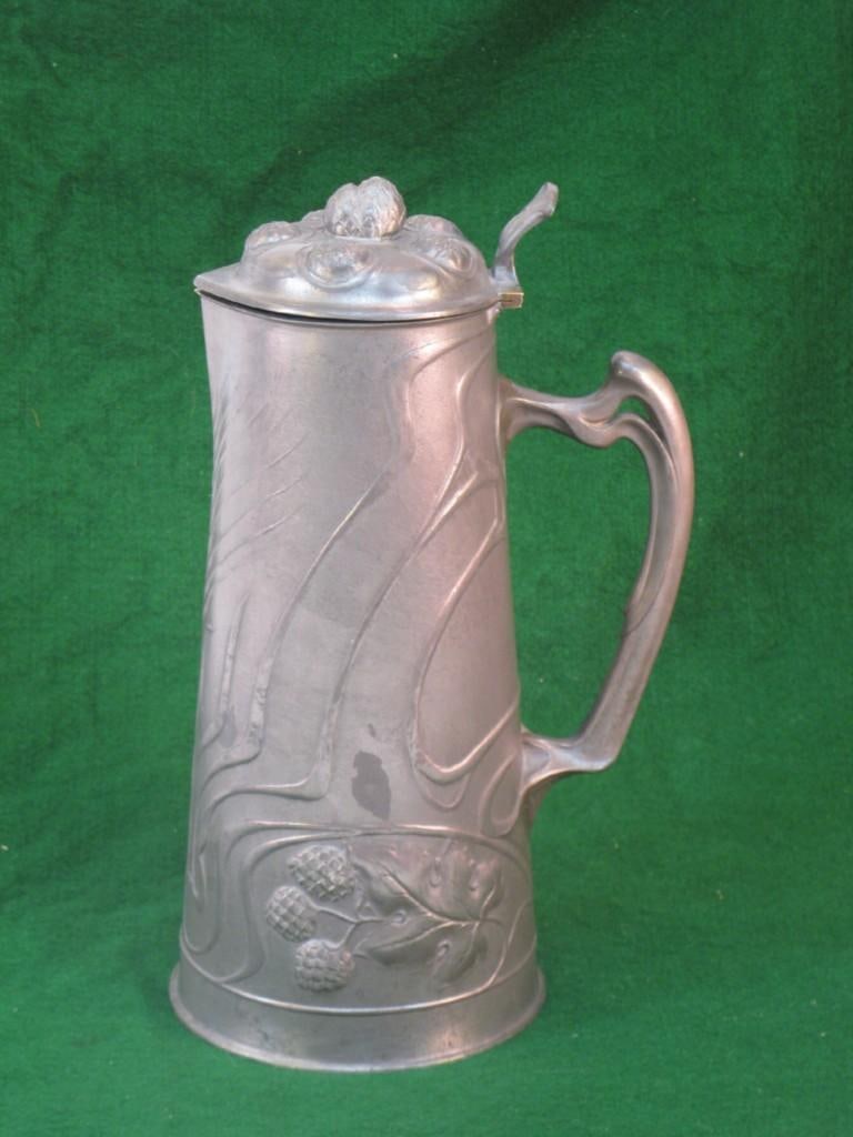 1900s Art Nouveau OSIRIS 601 Pewter Tankard/Pitcher - 10