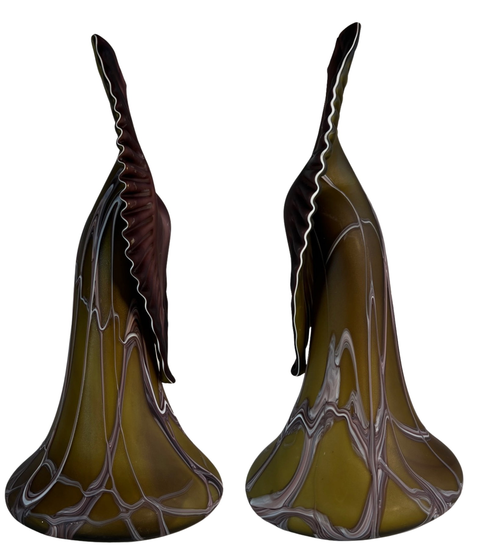 Vintage Essie Zareh Baijan Abstract Jack in the Pulpit Green & Brown Art Glass Vase - 5