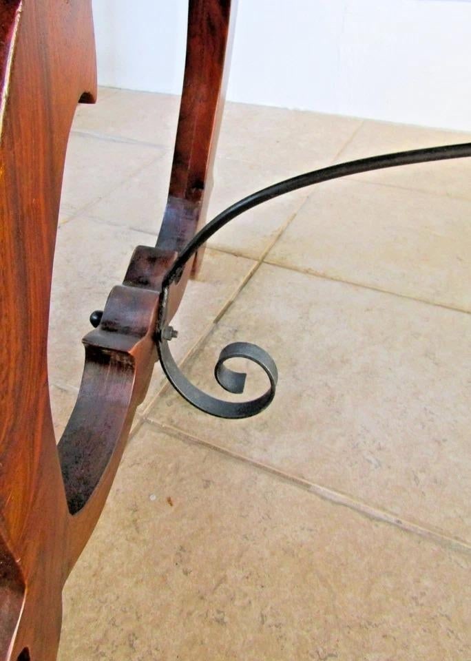 Vintage Spanish Catalan Trestle Dining Table With Lyre Legs and Iron Stretchers - 14