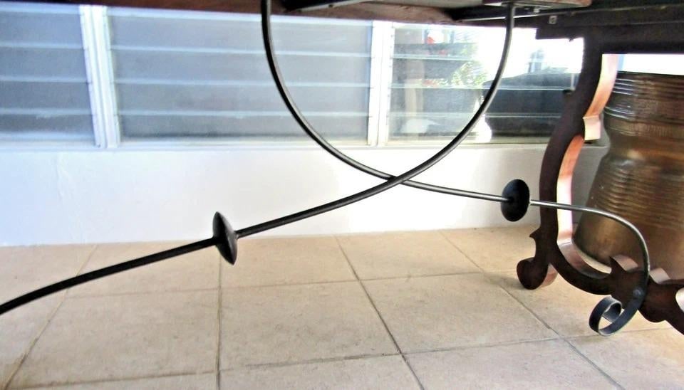 Vintage Spanish Catalan Trestle Dining Table With Lyre Legs and Iron Stretchers - 15
