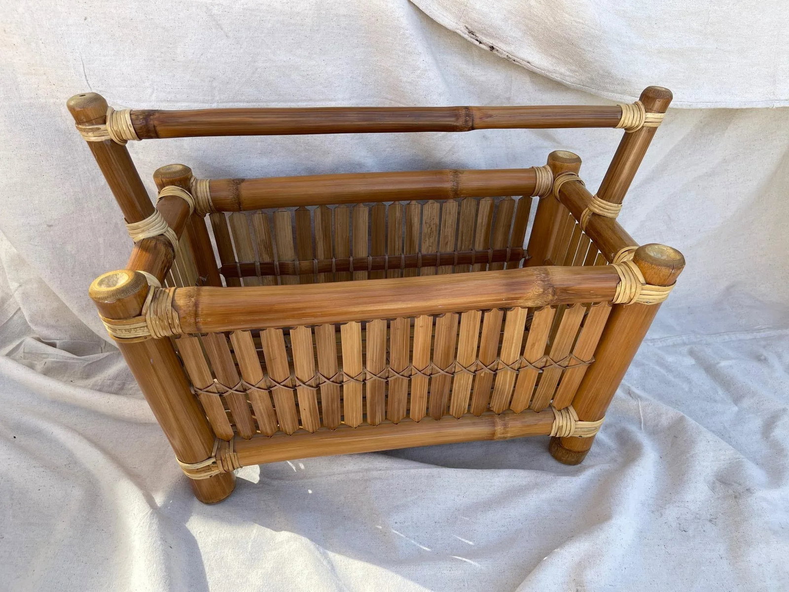 Vintage McGuire Inspired Mid-Century Modern Thick Bamboo Magazine Rack - 5