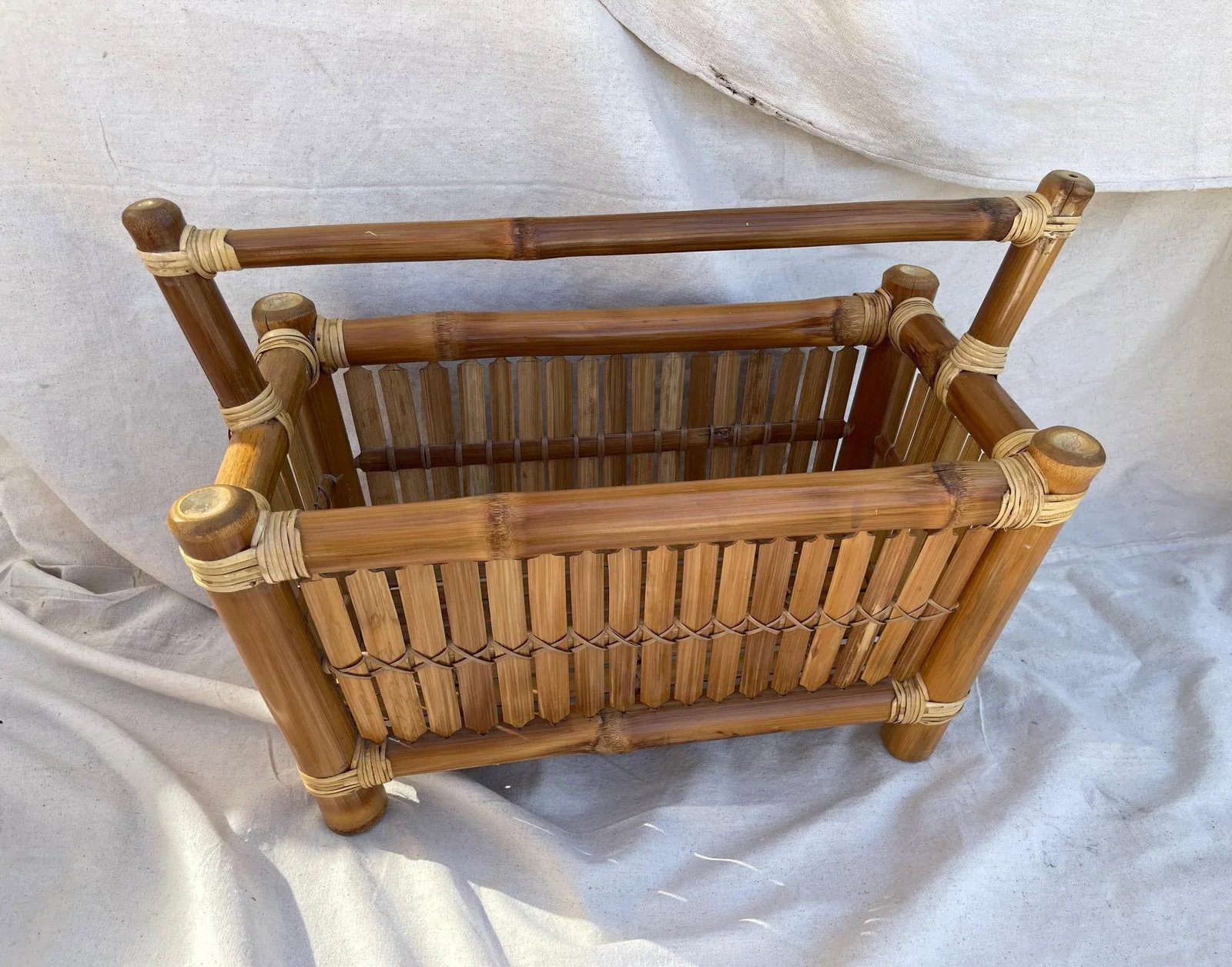 Vintage McGuire Inspired Mid-Century Modern Thick Bamboo Magazine Rack - 7